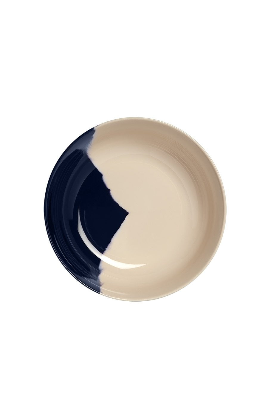 1/2 & 1/2 Ivory and Navy Melamine Salad Serving Set - 5 Piece Dinnerware for Outdoor Picnics, BBQs, and Party Entertaining
