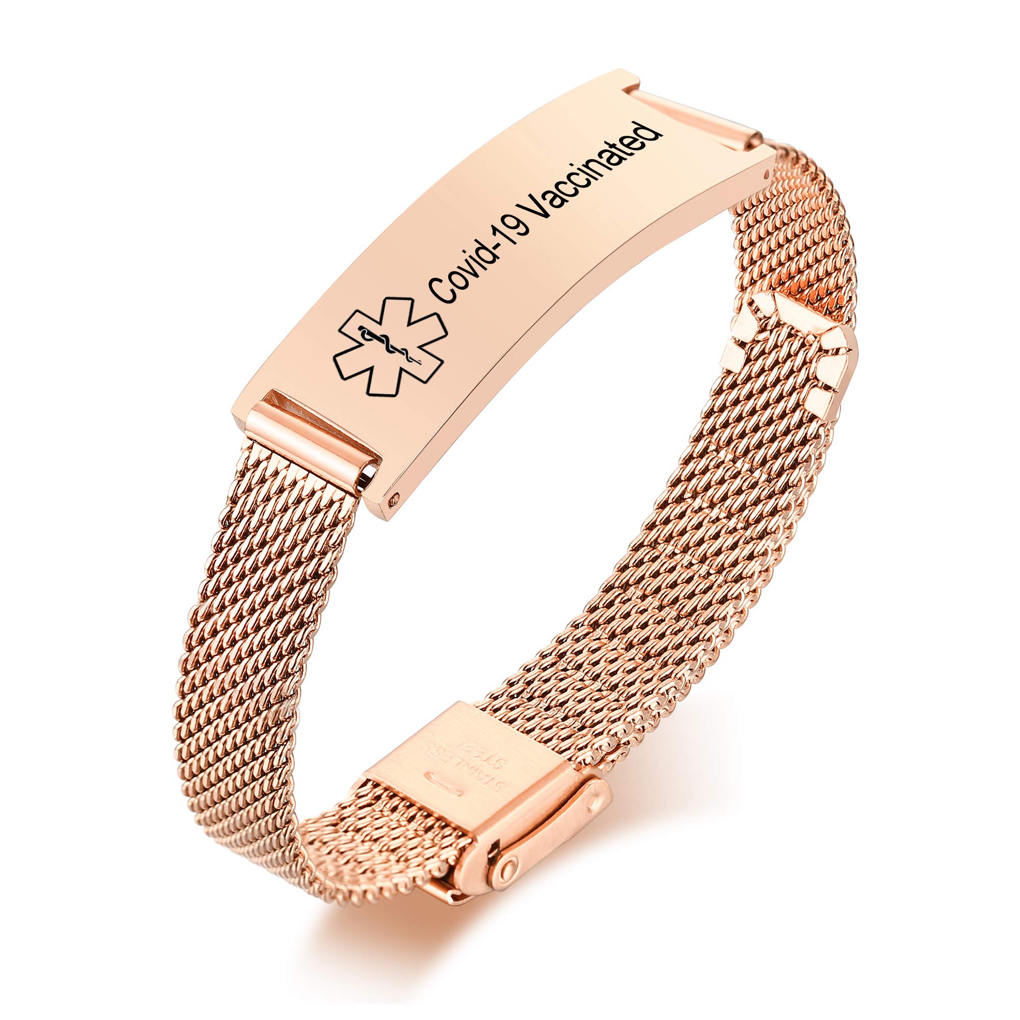 VNOX Adjustable Stainless Steel Medical Alert Bracelet for Men, Women & Kids - Free Engraving Emergency ID Wristband | Perfect for Diabetes, Allergies & Daily Health Monitoring