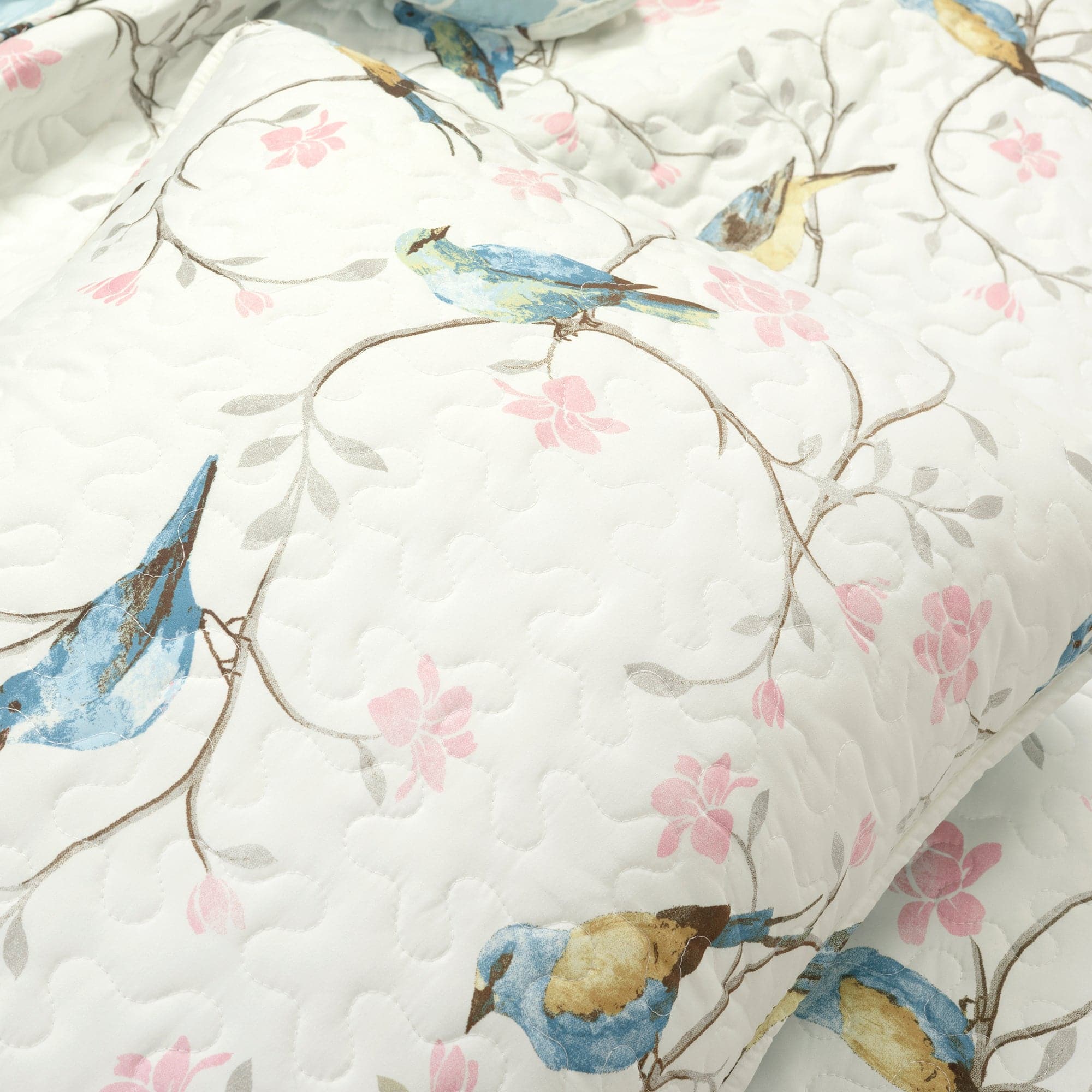 Botanical Bird & Flower Quilt 3-Piece Bedding Set - Soft Floral Duvet Cover with Pillow Shams for Cozy Bedroom Decor