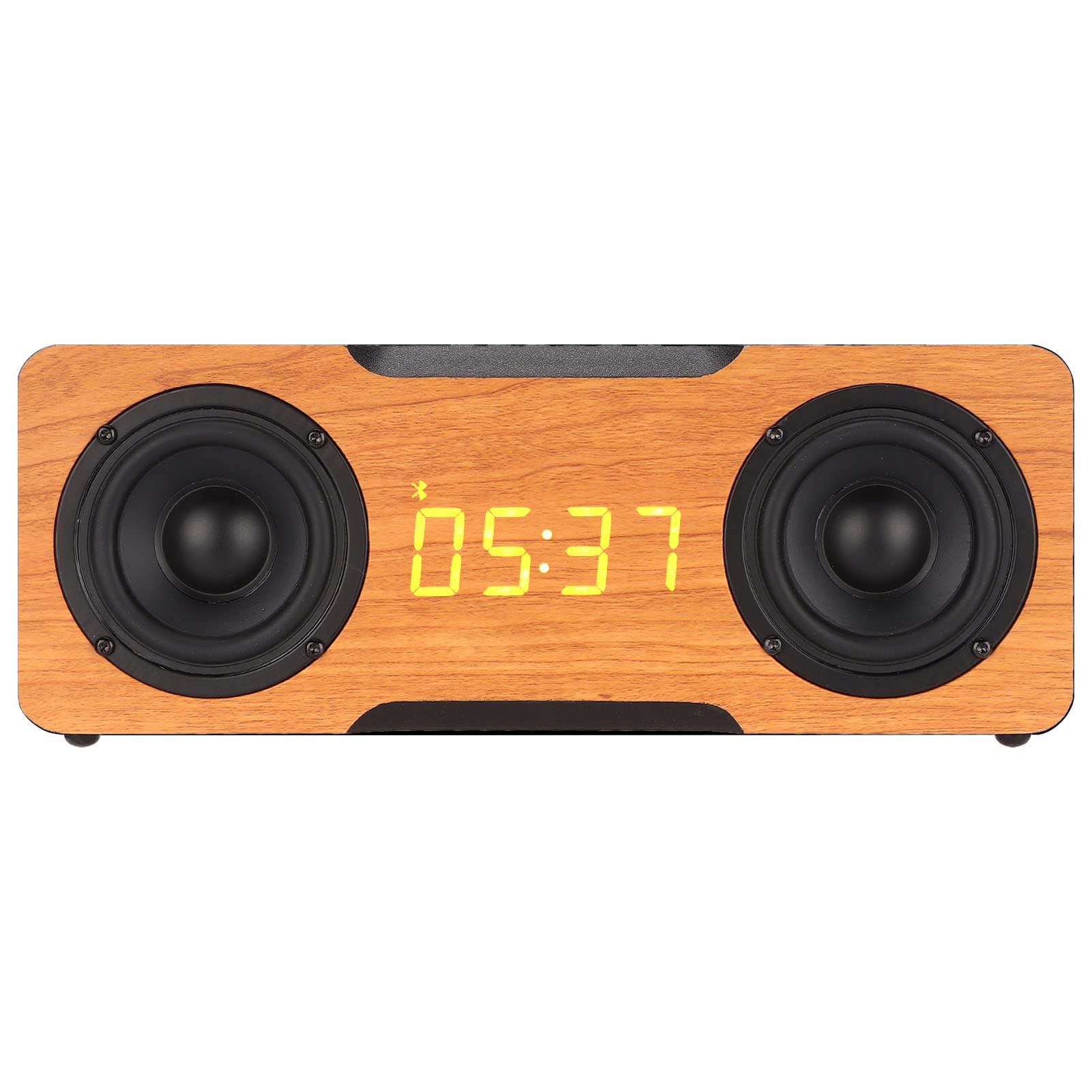 Minifinker Wooden Bluetooth Speaker with Digital Clock - 30W Wireless MDF Speaker, AUX & Memory Card Support, Fast Connection for Home, Bedroom, Nightstand (Light Walnut, Export Version) - Perfect for Relaxing Music, Alarm Clock & Home Decor