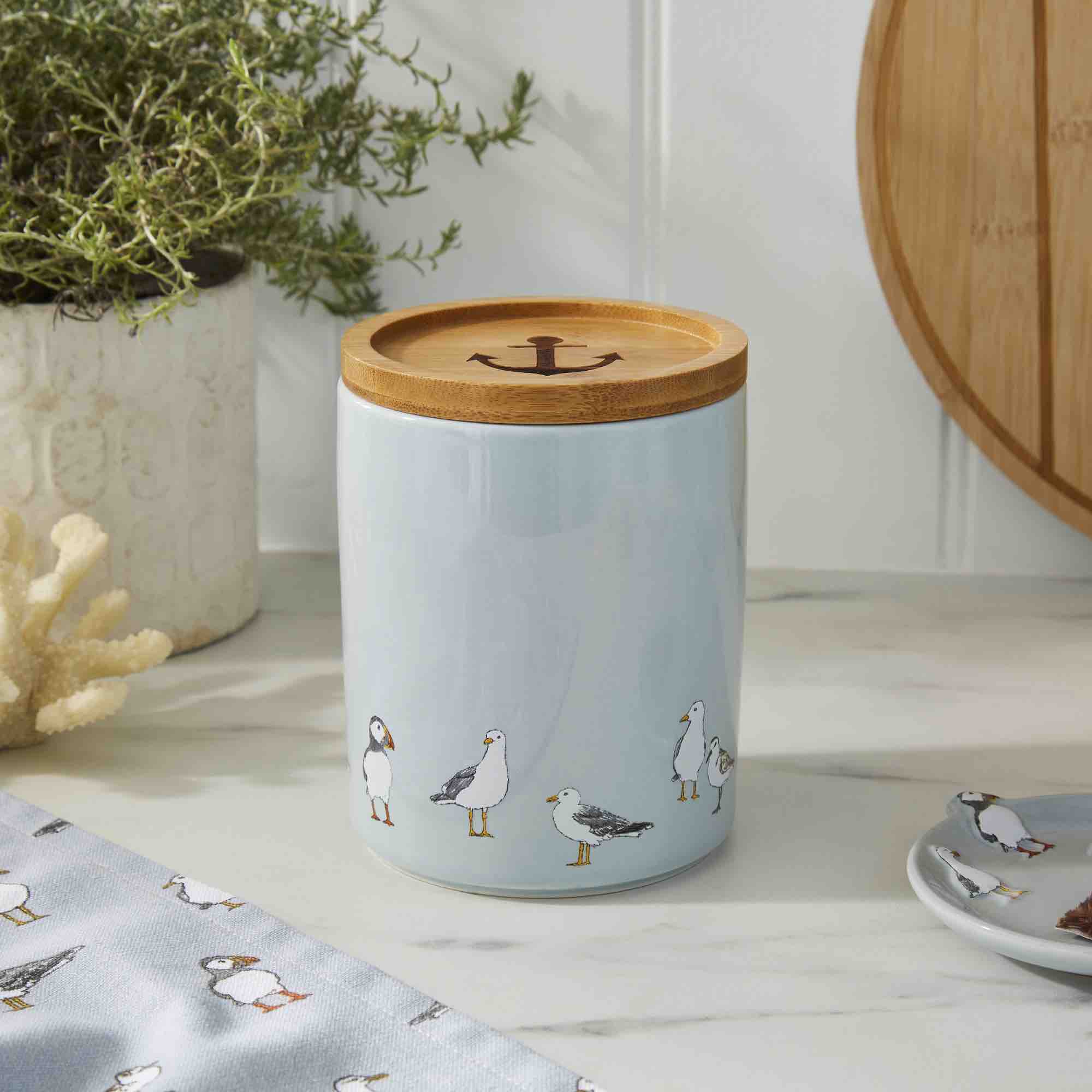 Coastal Birds Medium Ceramic Canister Set - Aesthetic Kitchen Storage for Flour, Sugar & Coffee - Perfect for Beach House Decor & Coastal-Themed Kitchens