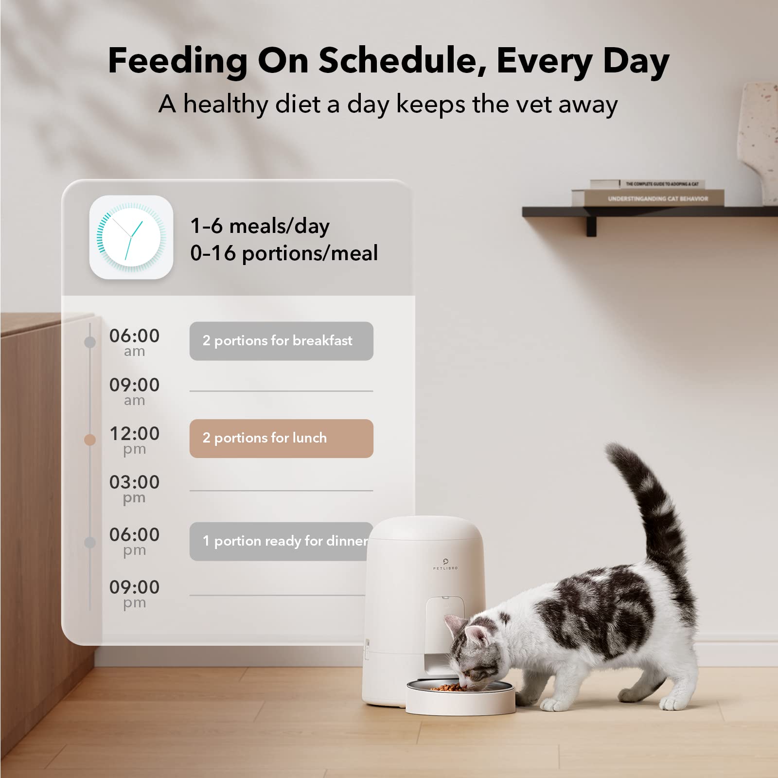 PETLIBRO Automatic Cat Feeder - Cordless Battery-Operated Pet Food Dispenser with 180-Day Life, 2L Capacity Timed Feeder for Cats & Dogs (White) - Perfect for Travel, Workdays & Multi-Pet Homes