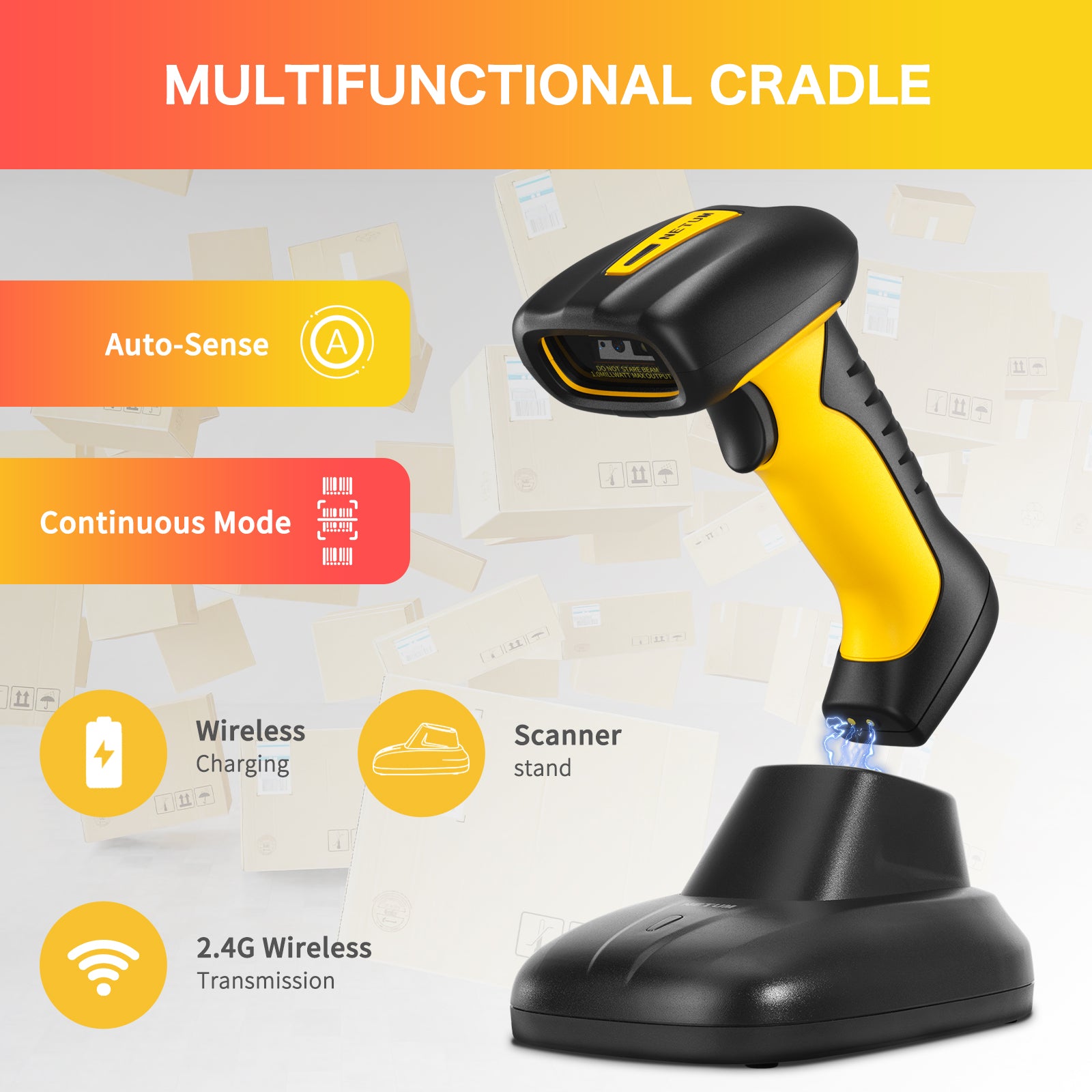 NT 1202W Wireless 2D Barcode Scanner - Industrial Grade Hands-Free Bluetooth Barcode Reader for Warehouse, Retail & Logistics Inventory Management