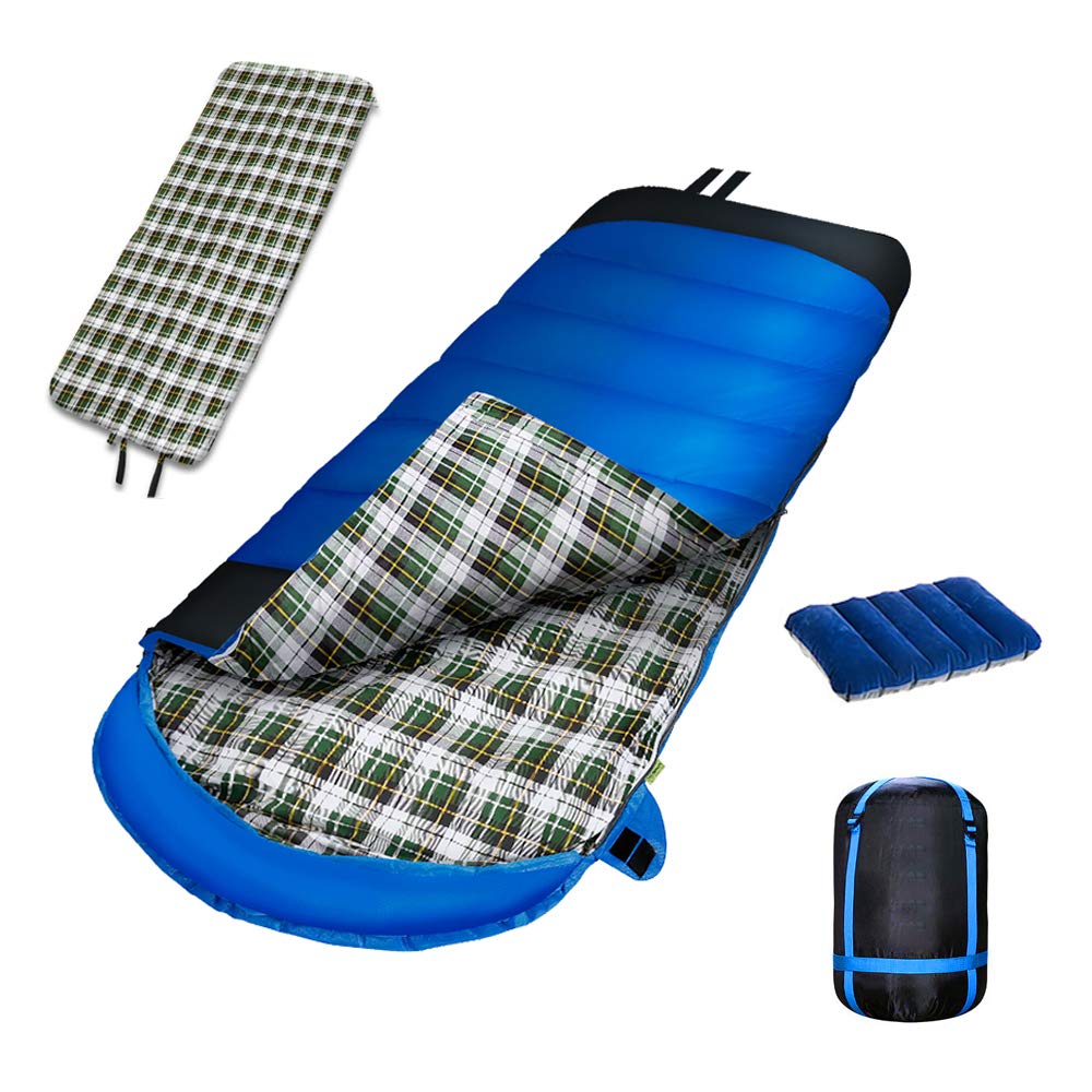 Outdoor Camping Sleeping Bag - Warm Cotton Flannel Envelope Sleeping Bag for Adults, Portable Waterproof Backpacking Sleeping Bag with Detachable Washable Liner & Compression Sack - Perfect for Hiking, Backpacking, and Cold Weather Camping Adventures