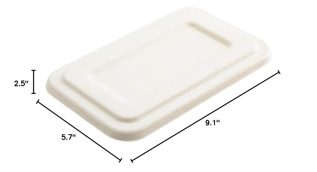 Pulp Tek White Lids for 2-Compartment Takeout Containers - 100 Bagasse Lids for 34oz Containers (Containers Sold Separately) | Eco-Friendly Sugarcane Fiber Lids | Perfect for Restaurants, Catering & Food Delivery Services