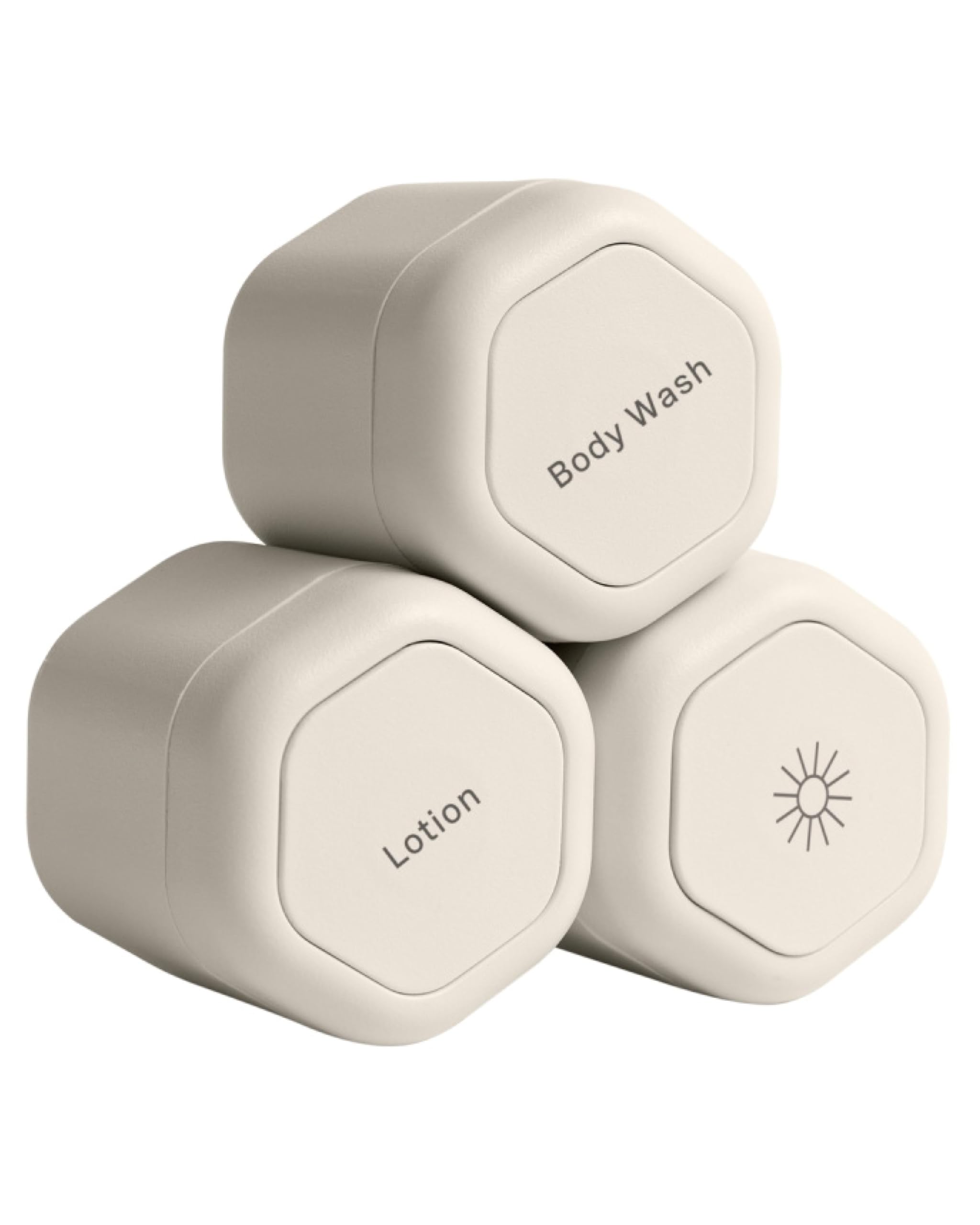 Cadence Magnetic Travel Containers Set - 3 Medium (1.32oz) Leak-Proof Capsules for Body Wash, Lotion & Sunscreen - Portable Toiletry Organizer for Travel, Gym & Camping - Sand Color