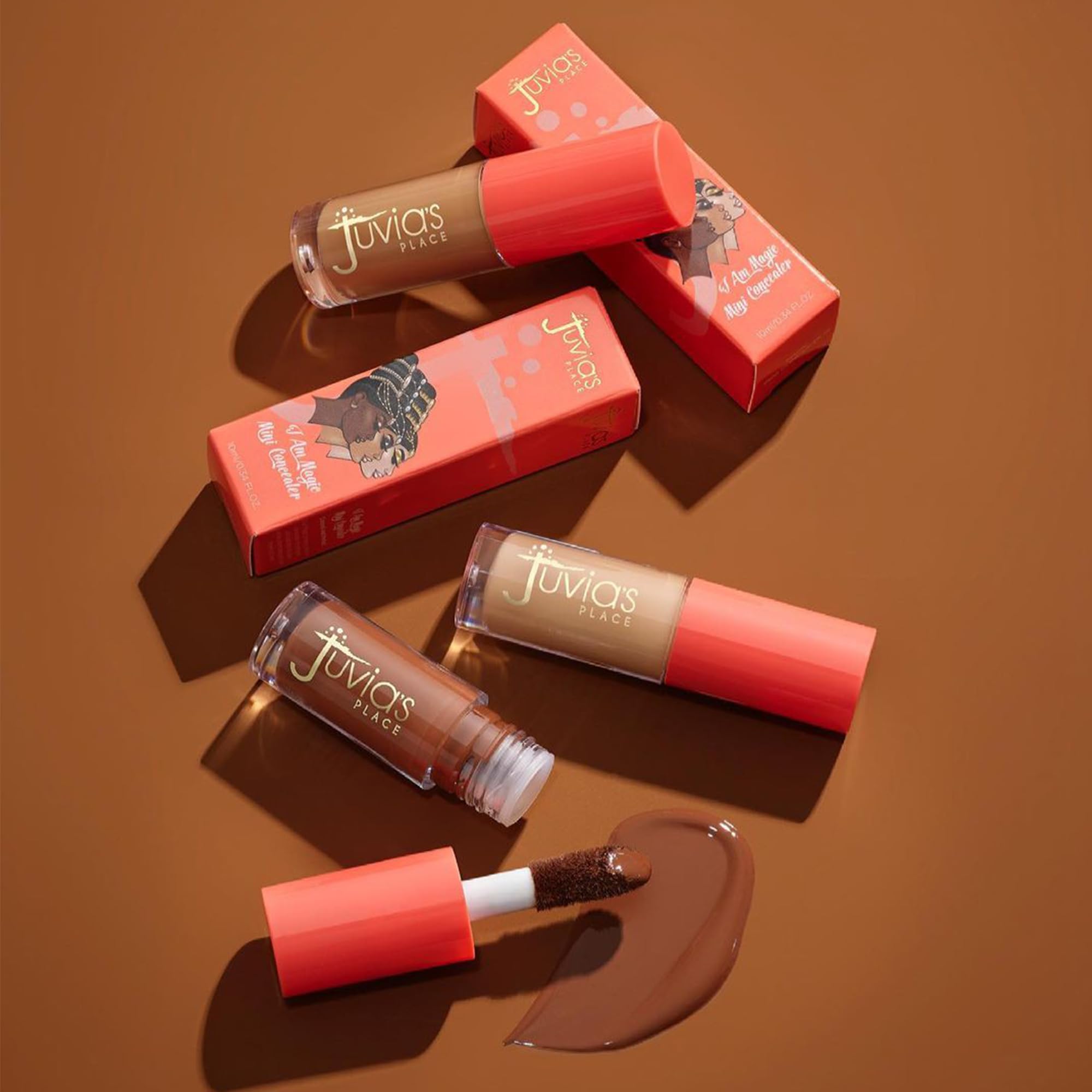 Juvia's Place I Am Magic Liquid Concealer - J10 Dark Cool Olive Undertone, 0.34 fl oz | Full Coverage, Hydrating, Waterproof & Long-Wear Concealer for Dark Skin Tones | Perfect for Contouring, Highlighting & Under Eye Brightening