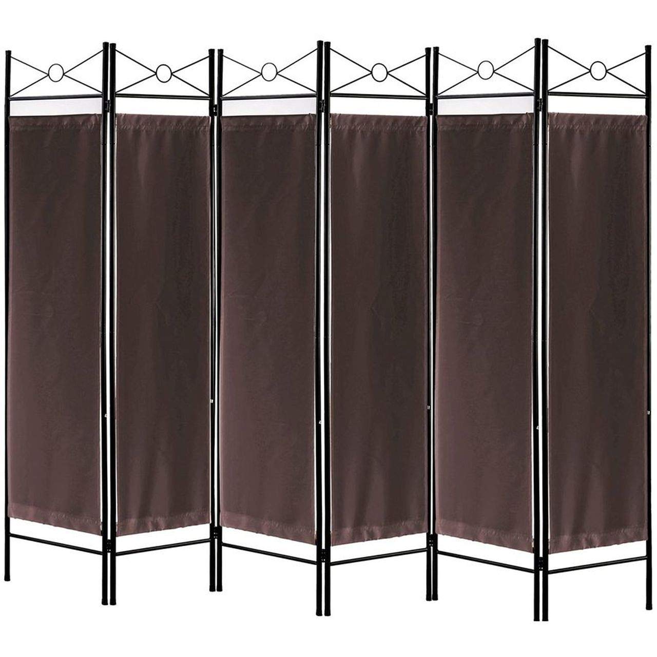 Brown 6-Panel Metal & Fabric Room Divider - Space Separator for Home/Office