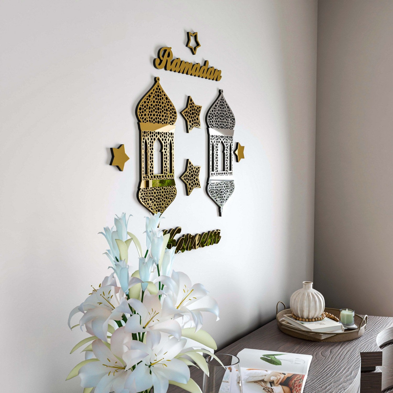 Ramadan Kareem Islamic Gift - Handcrafted Wooden Wall Art Decor for Muslim Home, Mosque & Office - Perfect for Eid Celebration & Islamic Home Decoration