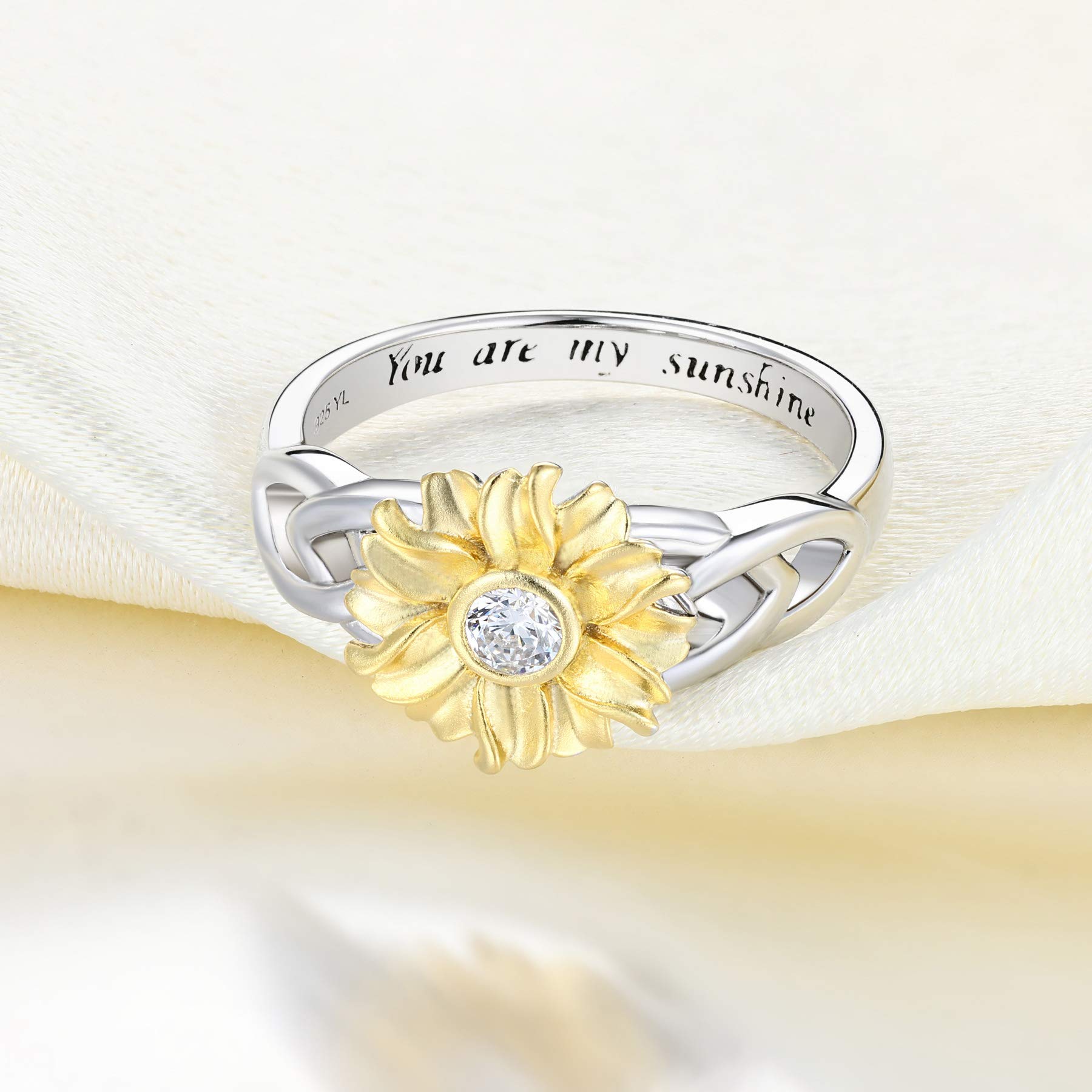 YL Sunflower Rings for Women - 925 Sterling Silver Infinity Rings with Cubic Zirconia Flower Jewelry - Perfect for Everyday Wear, Gifts & Special Occasions