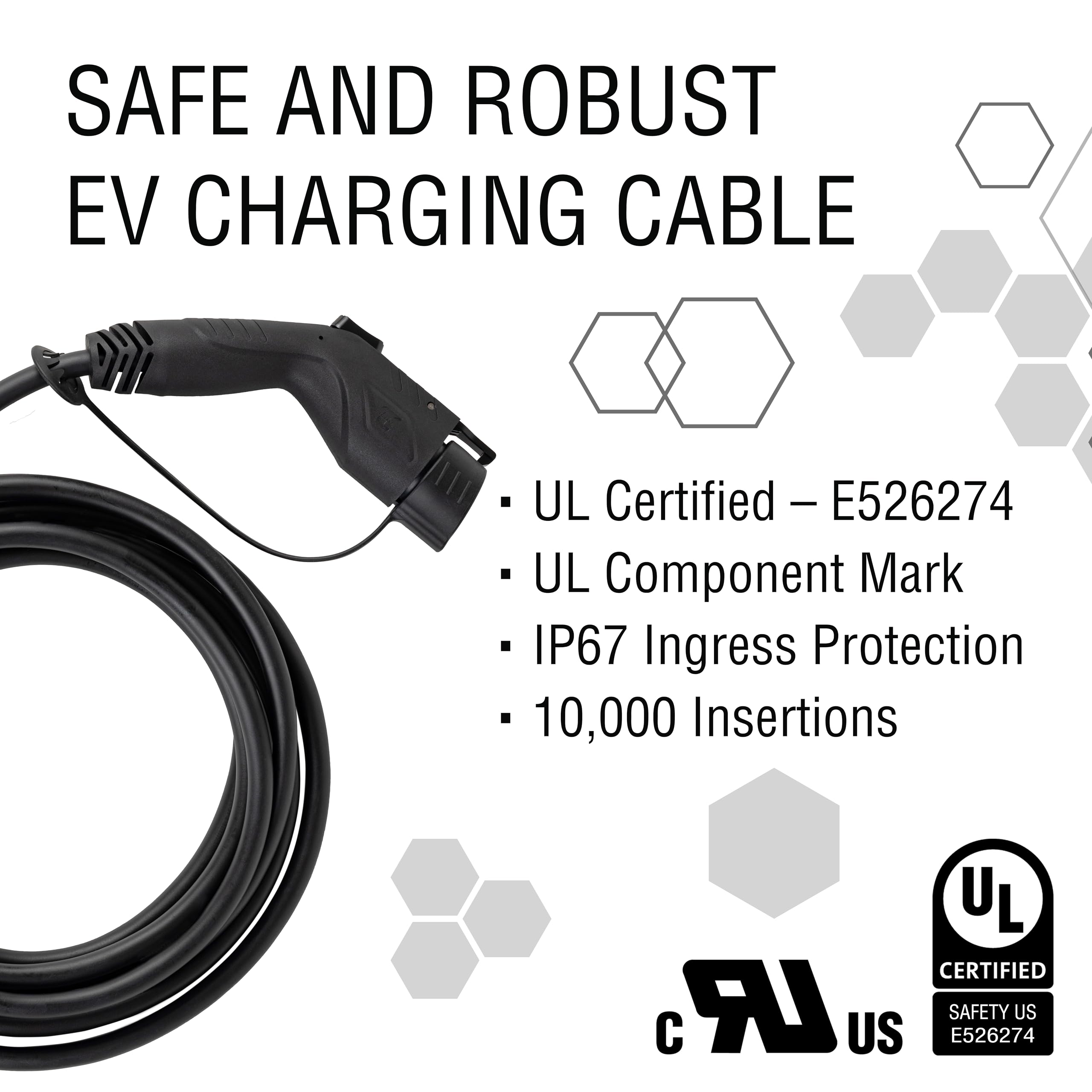 32 Amp 240V Level 2 EV Charger Replacement Cord - SAE J1772 Compatible with All Electric Vehicles, 20ft Charging Cable for Home & Public Charging Stations