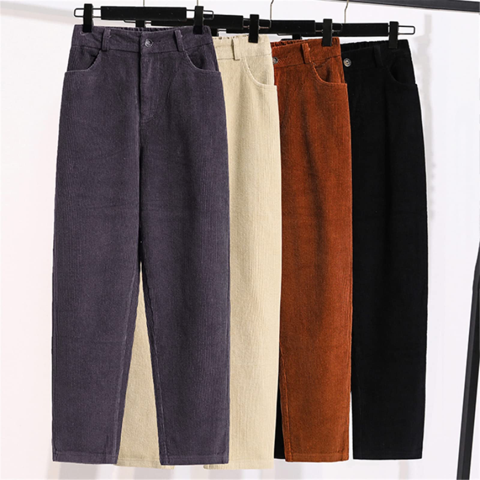 Elastic High Waist Women's Corduroy Pants - Plus Size Fall Straight Leg Casual Trousers, Retro Korean Style for Women | Perfect for Autumn Outfits, Office Wear & Casual Dates