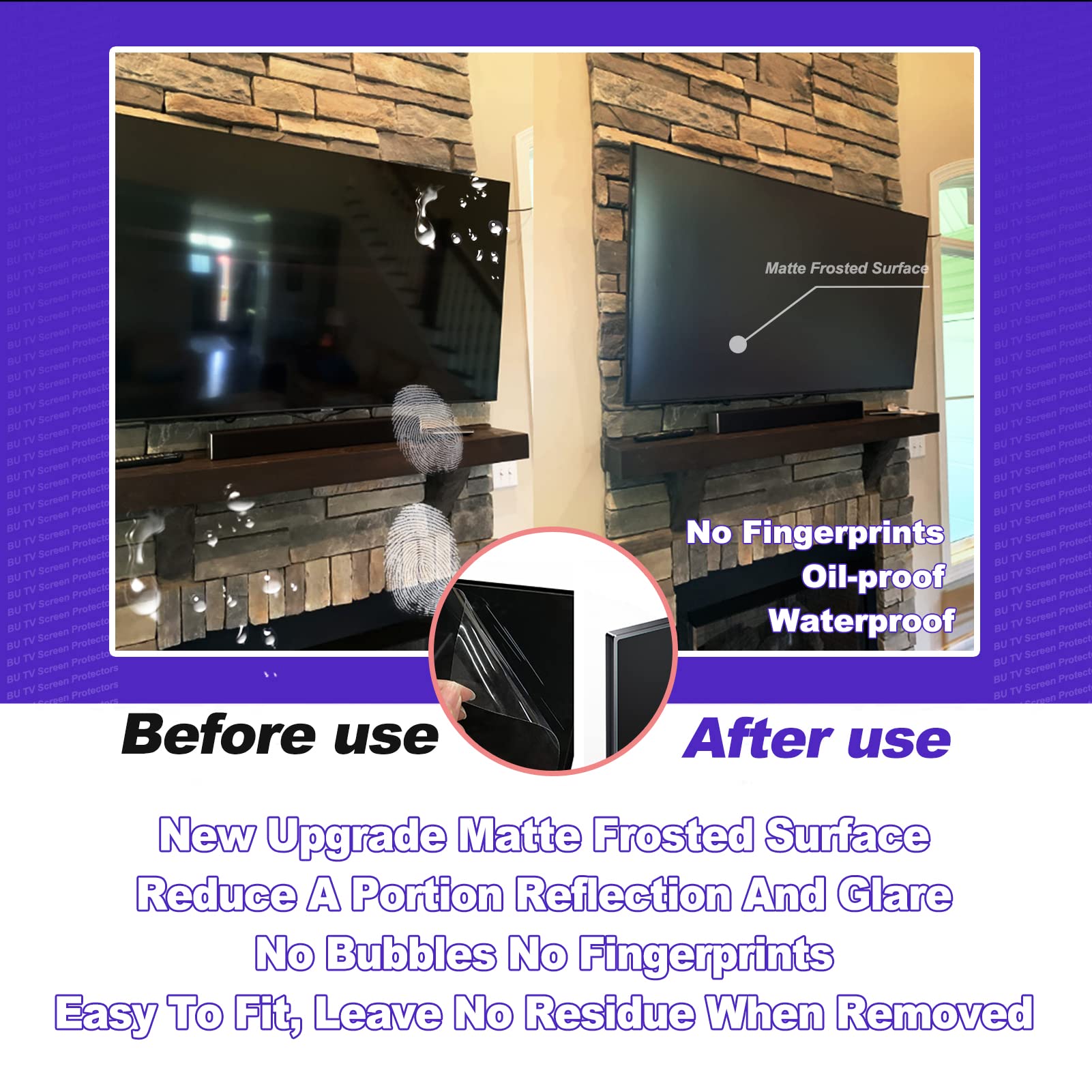 Anti-Glare TV Screen Protector for 32-75 Inch TVs - Matte Film Reduces Eye Strain, Blocks 98% Blue Light & Eliminates Reflections for LCD, LED, OLED & QLED 4K HDTV (65