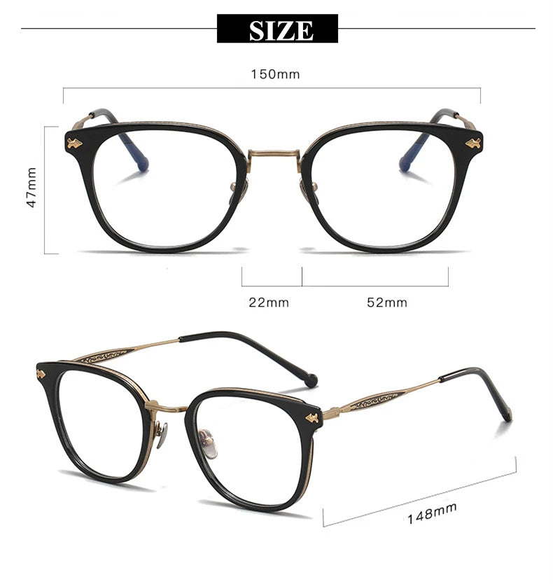 Stylish Unisex Black Titanium Acetate Square Eyeglasses - Lightweight & Durable Full-Rim Frames for Work, Reading & Fashion (Model 945928)