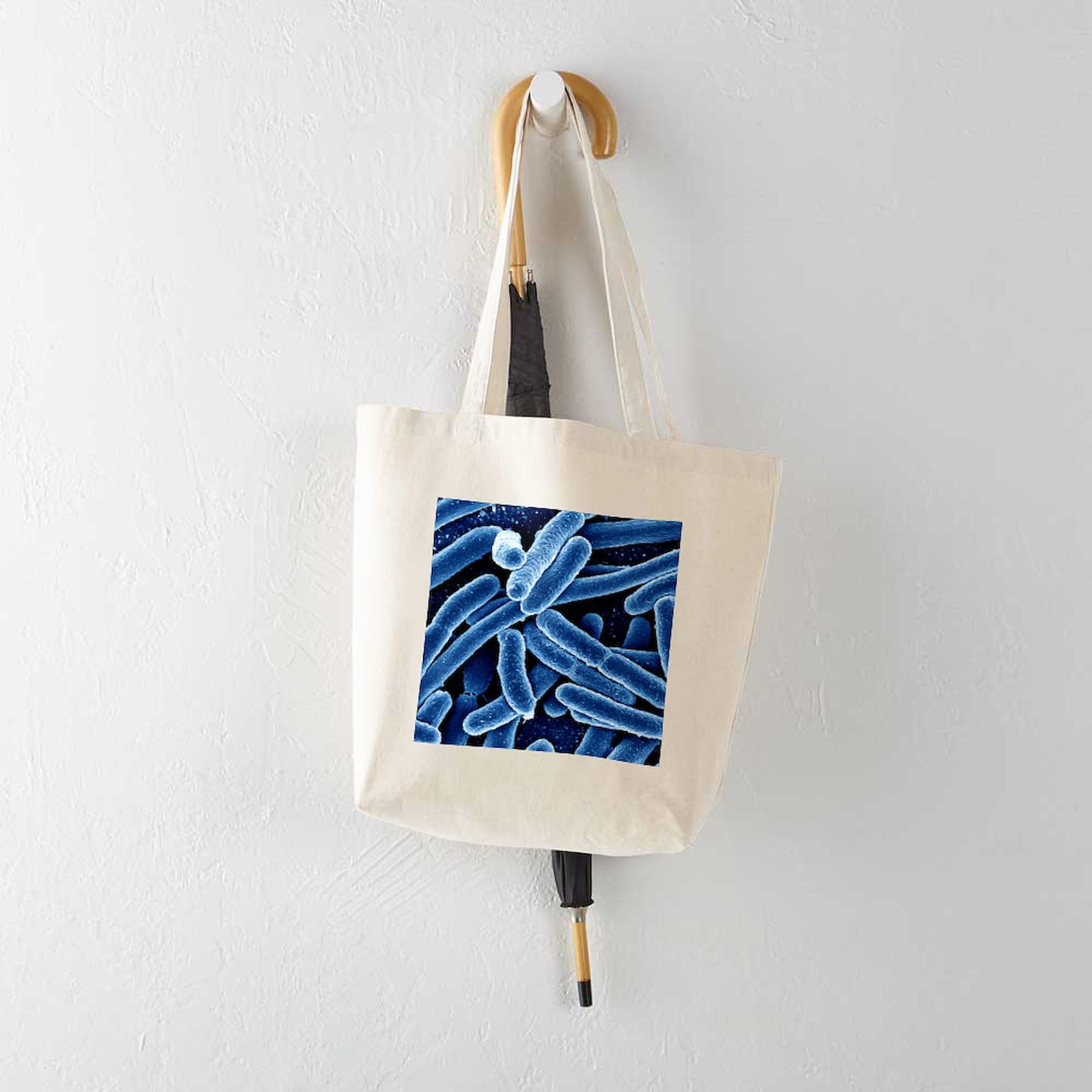 Escherichia Coli Bacteria SEM Print Reusable Canvas Tote Bag - Eco-Friendly Natural Shopping Bag for Groceries, Beach & Daily Use