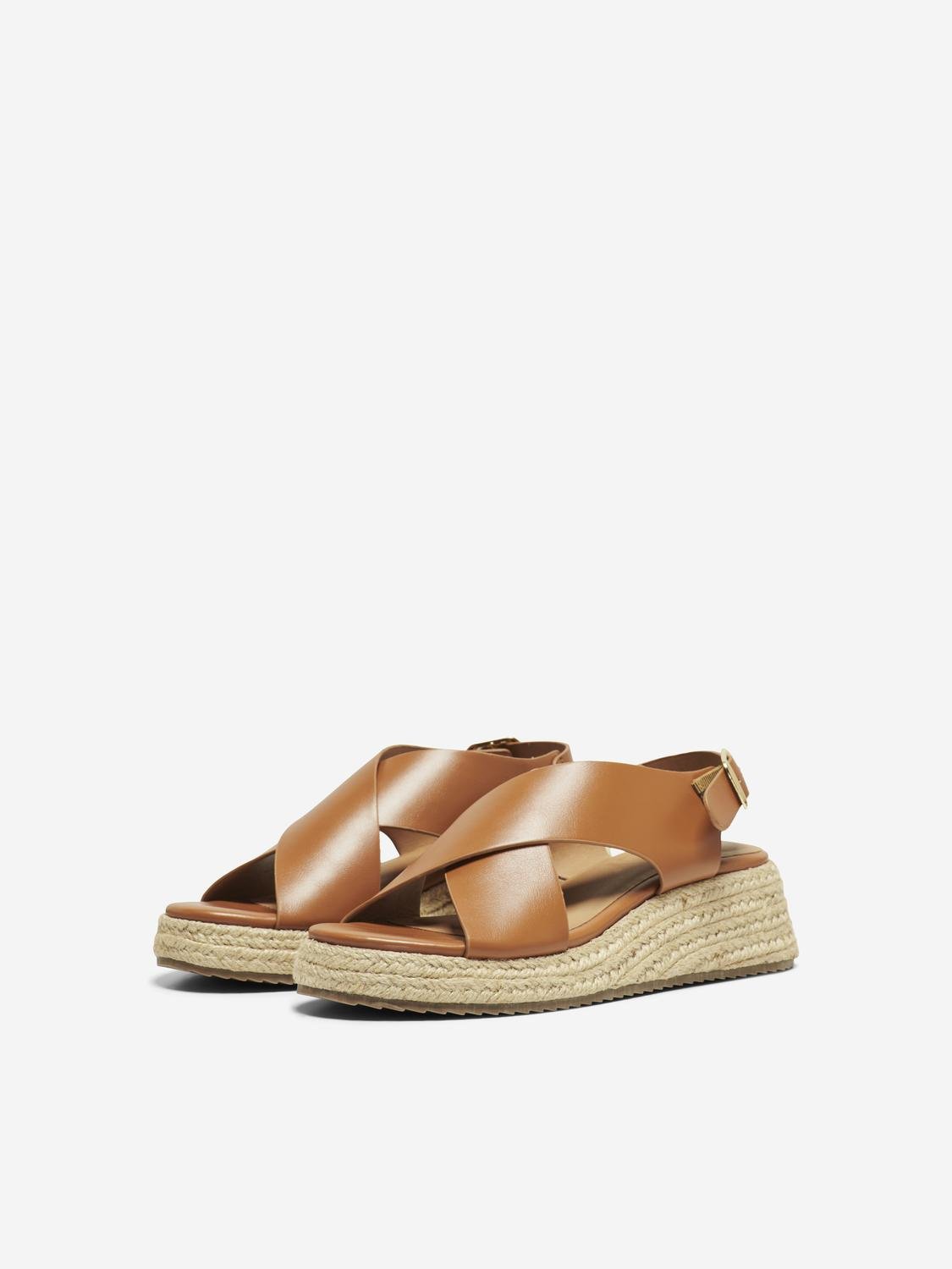 Minerva Cross Strap Espadrille Sandals for Women - Comfortable Cognac Leather Summer Shoes - Perfect for Beach, Vacation & Casual Outings