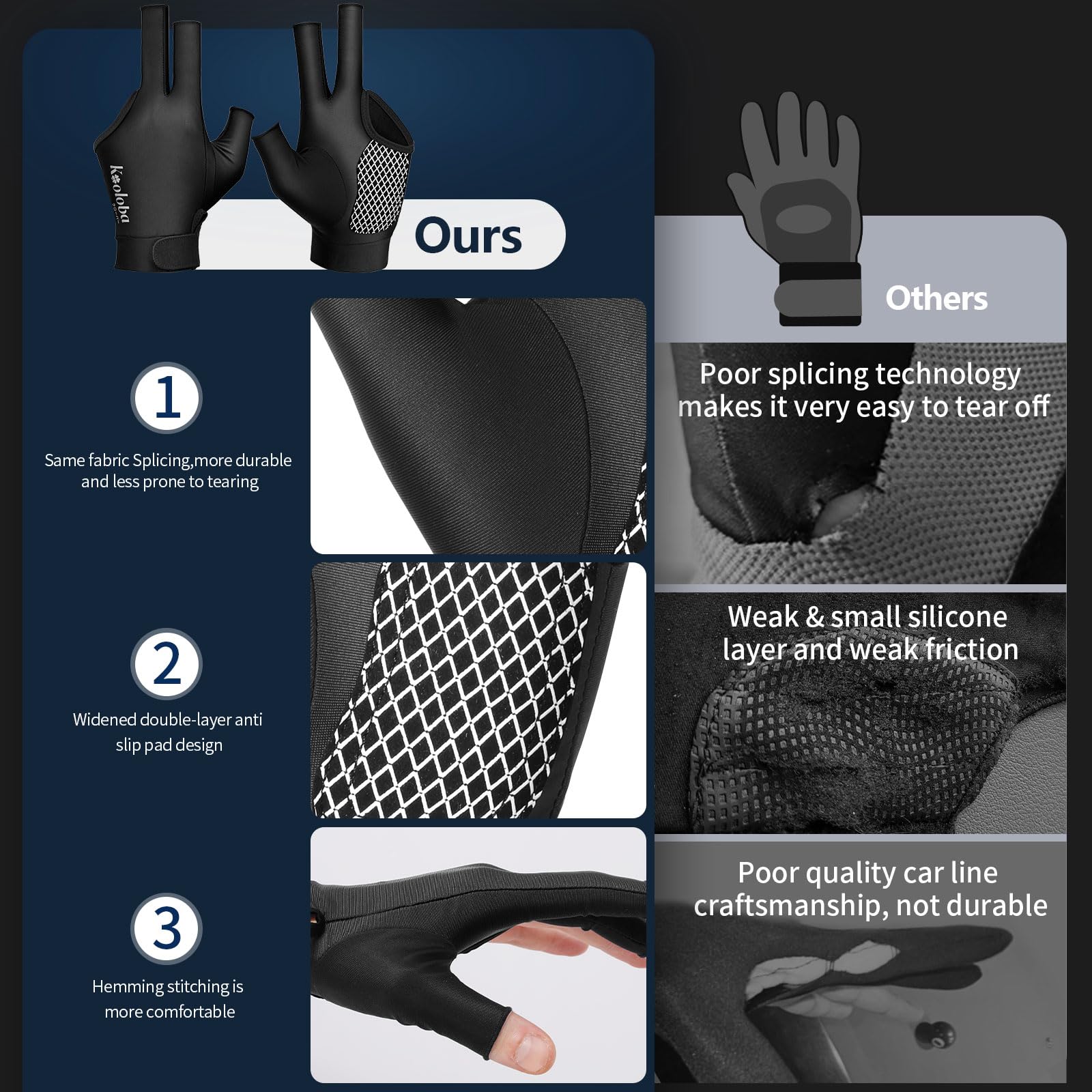 3 Finger Billiards Glove for Left Hand - Adjustable Velcro Snooker Shooting Glove for Men & Women, Perfect for Pool, Snooker, and Cue Sports Practice