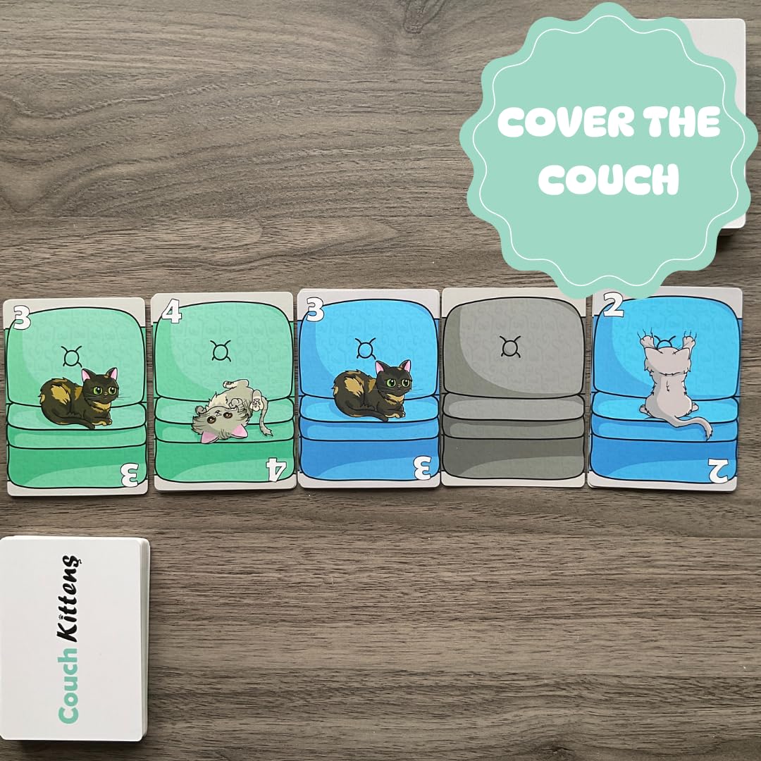 Couch Kittens Card Game - Fun & Fast 2 Player Strategy Game for Cat Lovers by The Dusty Top Hat - Perfect for Date Nights & Family Game Evenings