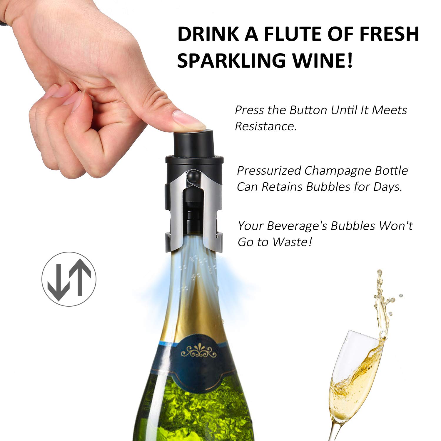 HYZ 2-Pack Champagne Stoppers Wine Saver - Stainless Steel & ABS Sparkling Wine Vacuum Sealers with Built-in Pump for Champagne, Prosecco, Cava - Perfect for Parties, Weddings & Home Entertaining