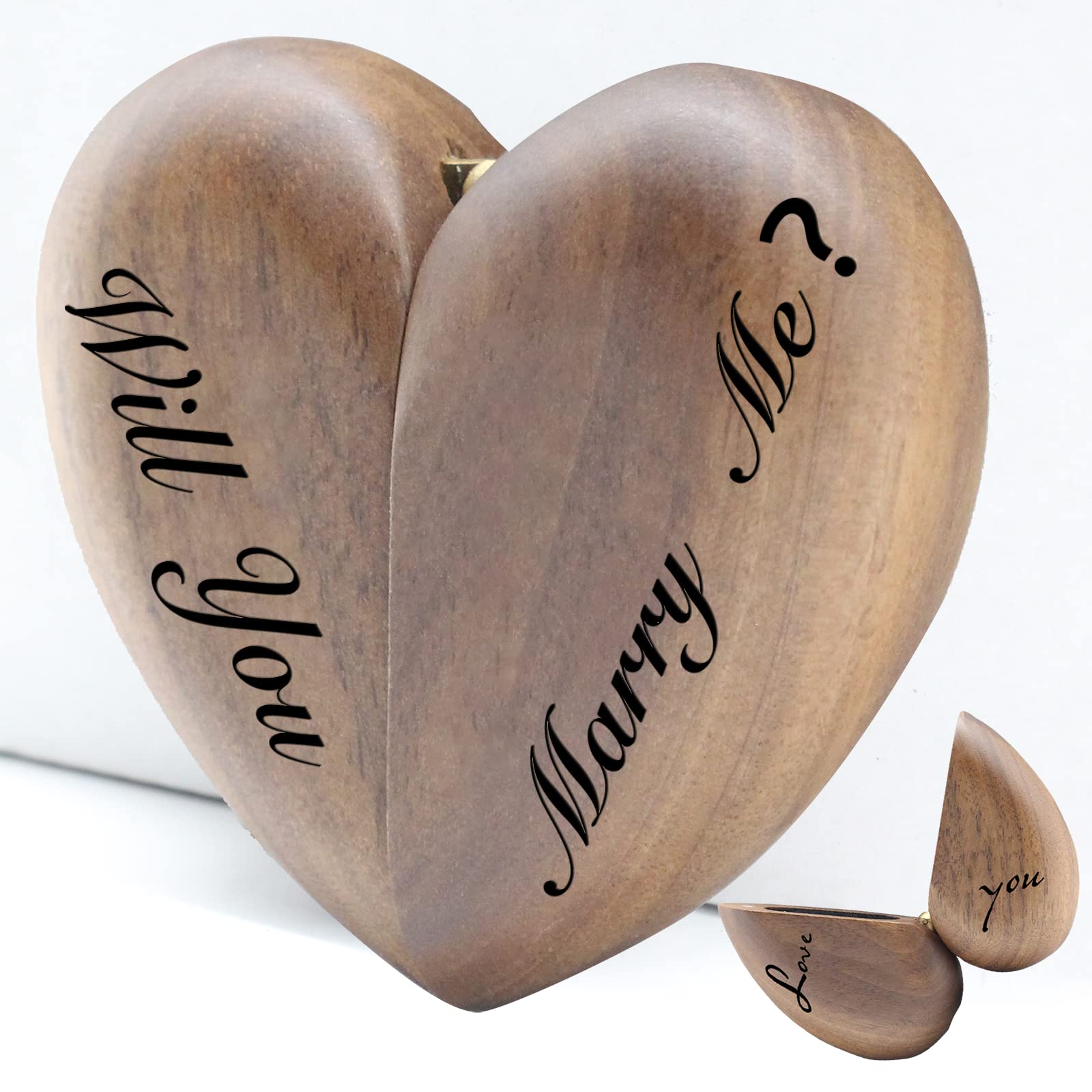 Custom Heart-Shaped Wooden Ring Box - Proposal & Wedding Gift