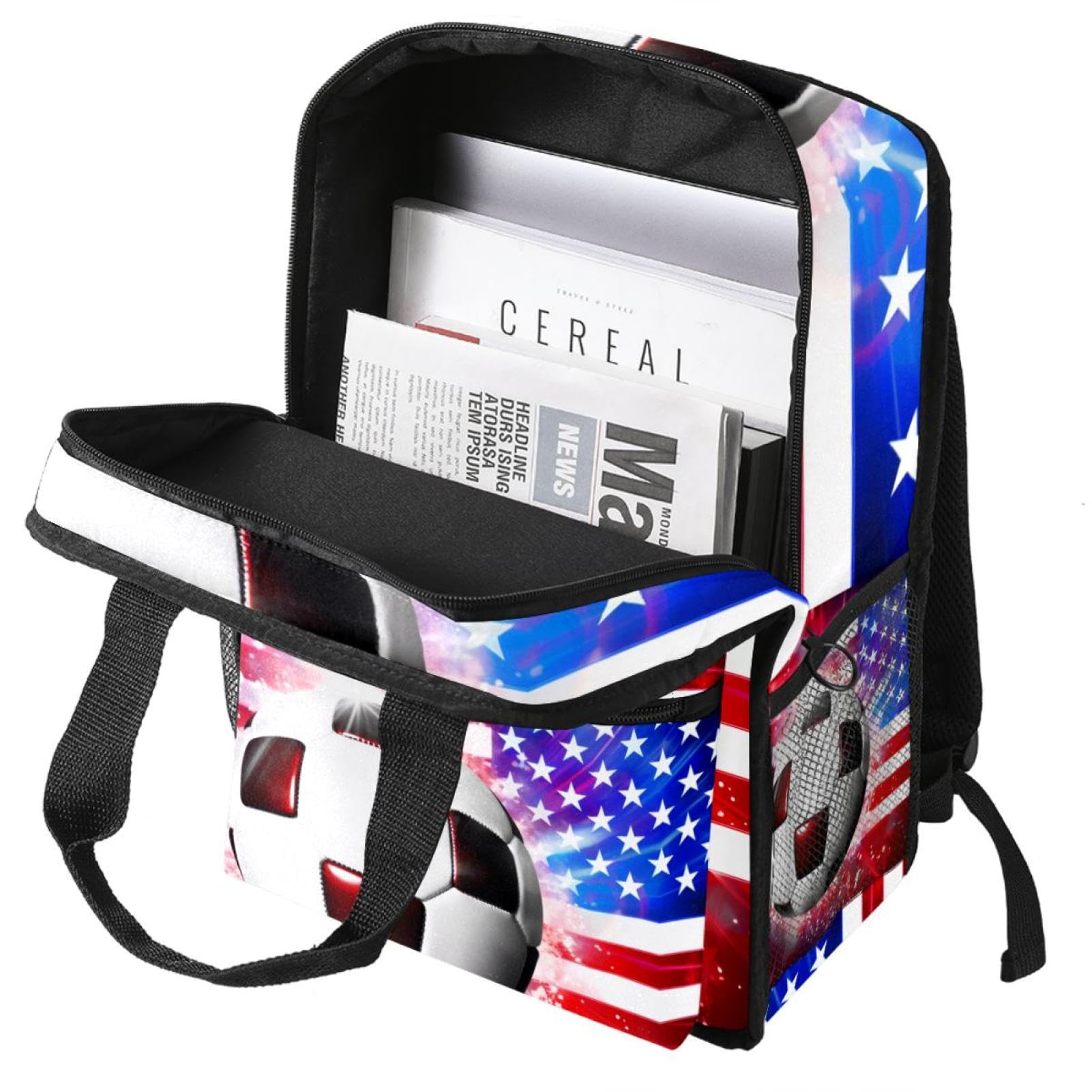 Stylish Travel Backpack for Women & Men - Durable American Flag Design with Football Print - Perfect for School, Work, Gym & Outdoor Adventures