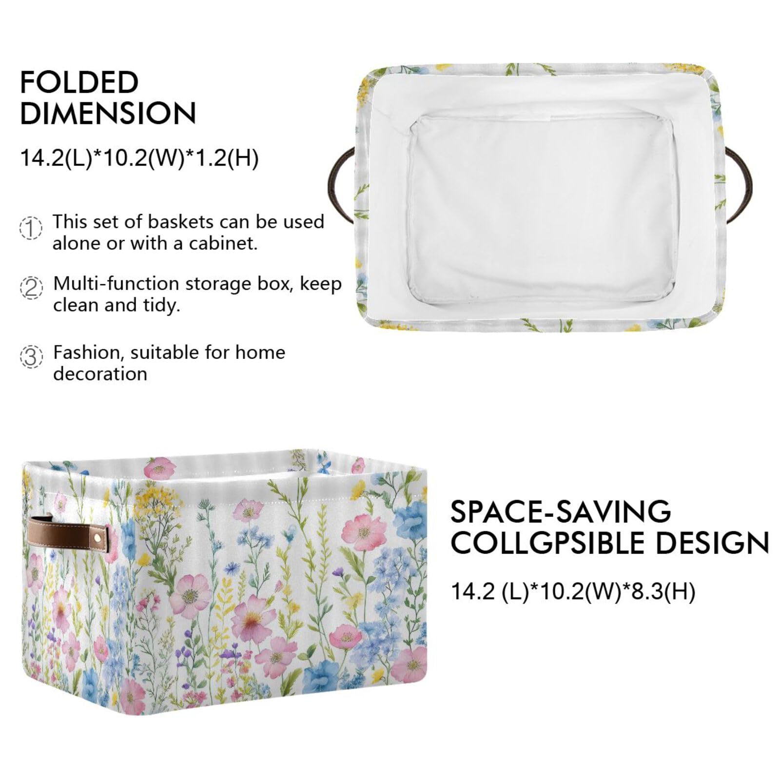 2-Pack Cosmos Flower Fabric Storage Bins with Handles - Closet Organizer Baskets for Clothes, Toys & Home Decor | Perfect for Bedroom, Nursery & Shelf Organization