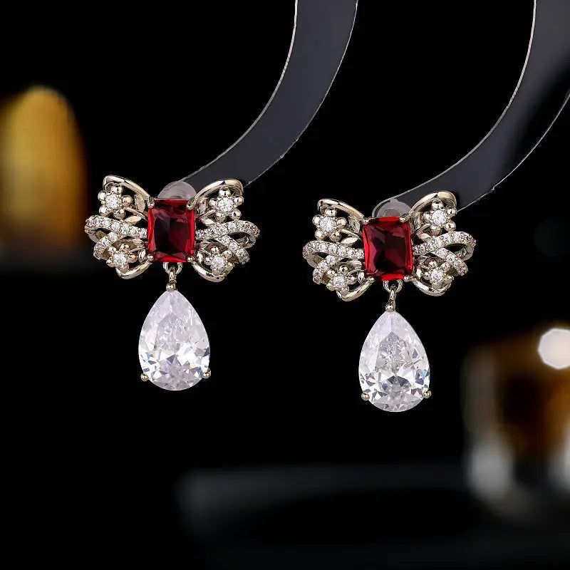 Elegant Crystal Cubic Zirconia Droplet Bow Earrings for Women - Fashion Jewelry Accessories - Perfect for Parties, Weddings & Special Occasions