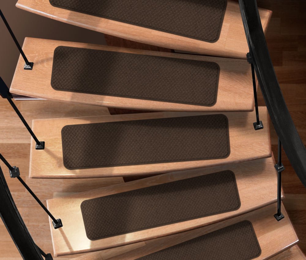 15-Piece Attachable Indoor Carpet Stair Treads - Non-Slip Chocolate Brown Rug (8