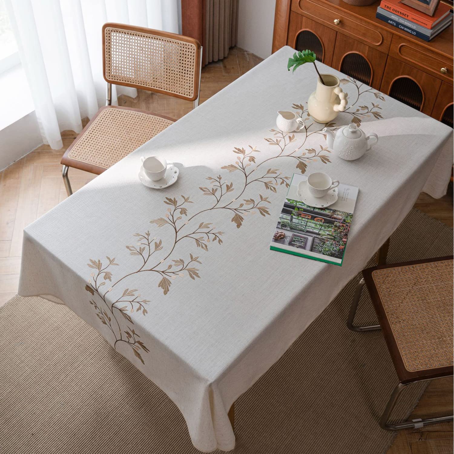 60x84 Inch Rectangle Tablecloth - Wrinkle-Free Linen Table Cover for Kitchen, Dining, Farmhouse Decor, Holiday & Camping Use - Perfect for Indoor and Outdoor Gatherings