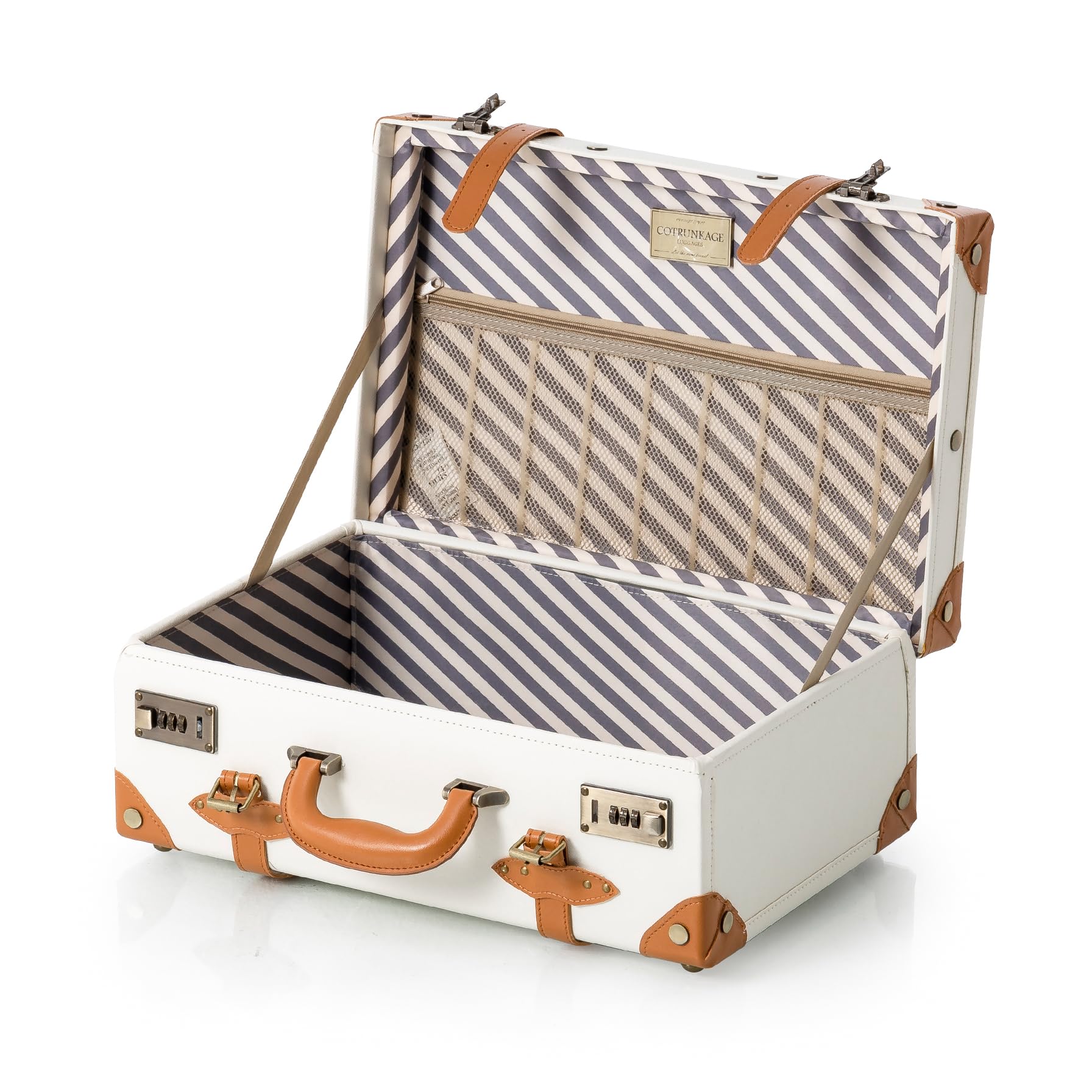 18 Inch Vintage Pearl White PU Carry On Suitcase for Women with Combination Locks - Perfect for Overnight Travel, Weekend Getaways & Airplane Cabin Luggage | COTRUNKAGE