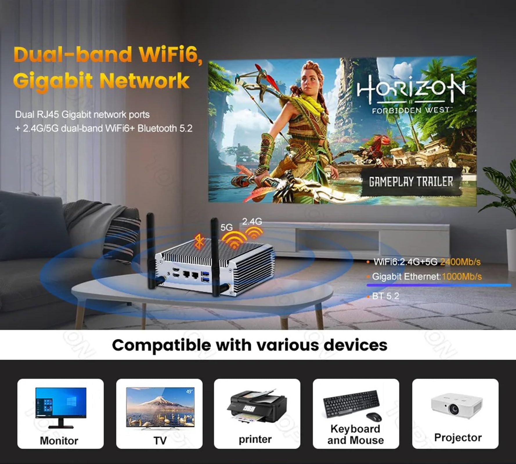 Tuofudun Mini PC Fanless Ryzen 5 4500U Barebone Desktop Computer - 4K Dual HD, Windows 11/10 Pro, WiFi 6, Bluetooth 5.2 - Perfect for Home Theater, Office Work & Light Gaming