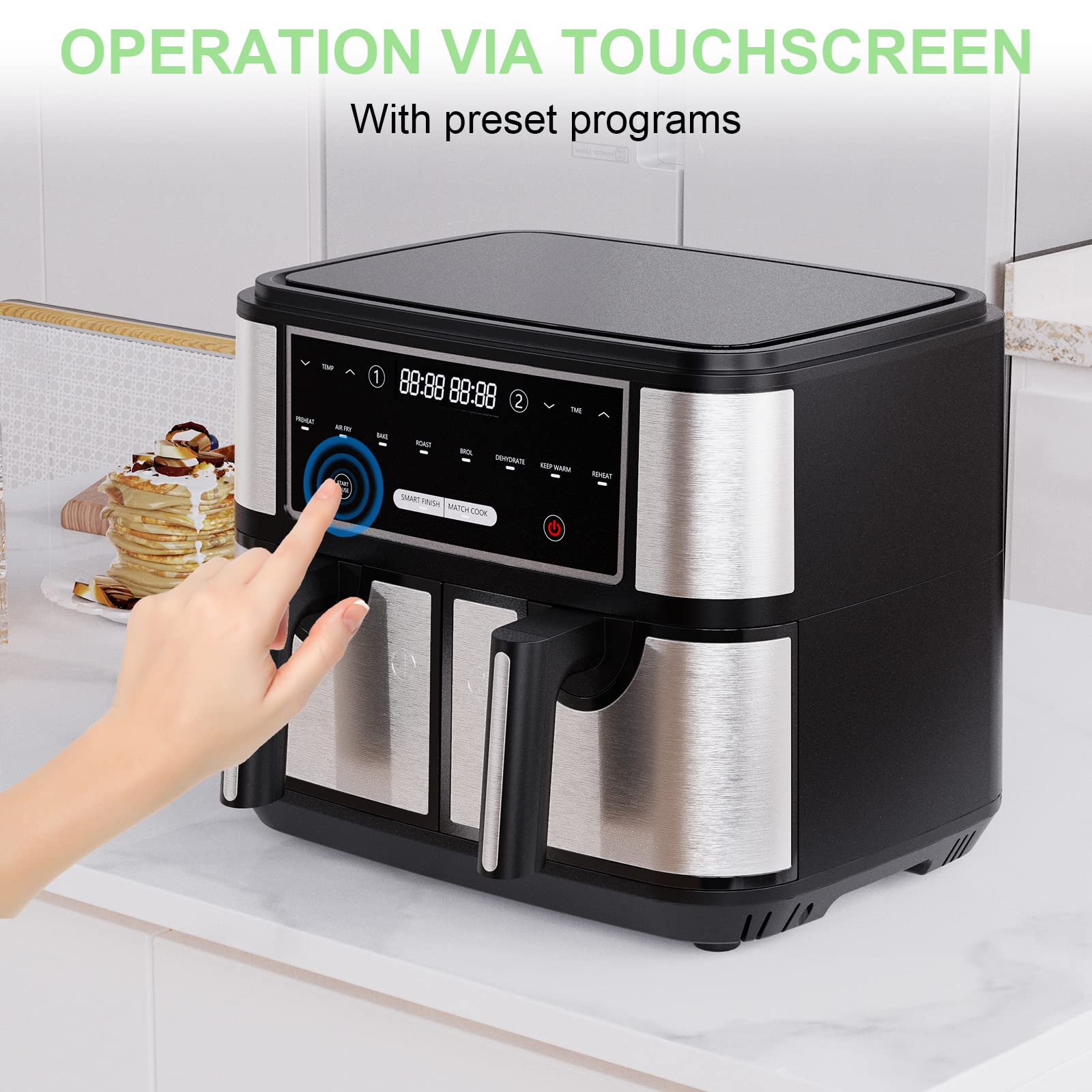 EUARY 9L Large Dual Basket Air Fryer for Family - 8-in-1 Compact Oven with Smart Finish, Oil-Free Cooking, Digital Timer & Temperature Control, Nonstick 2600W - Perfect for Healthy Meals, Snacks & Family Gatherings