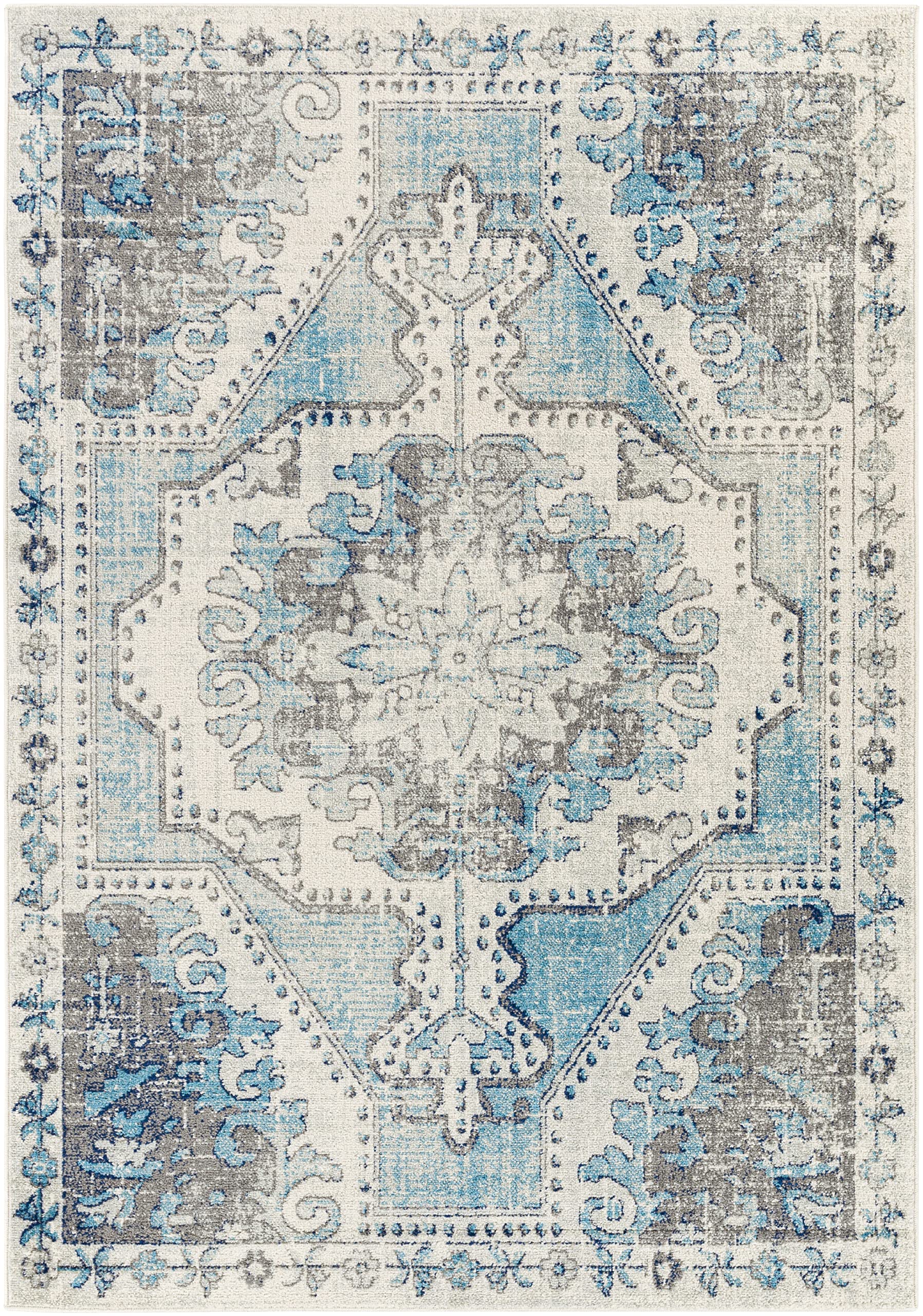 Mark&Day 8x10 Kuivezand Traditional Teal Area Rug - Blue Gray Brown Handmade Carpet for Living Room, Bedroom, Kitchen & Dining Room | Soft & Durable Indoor Rug (7'10