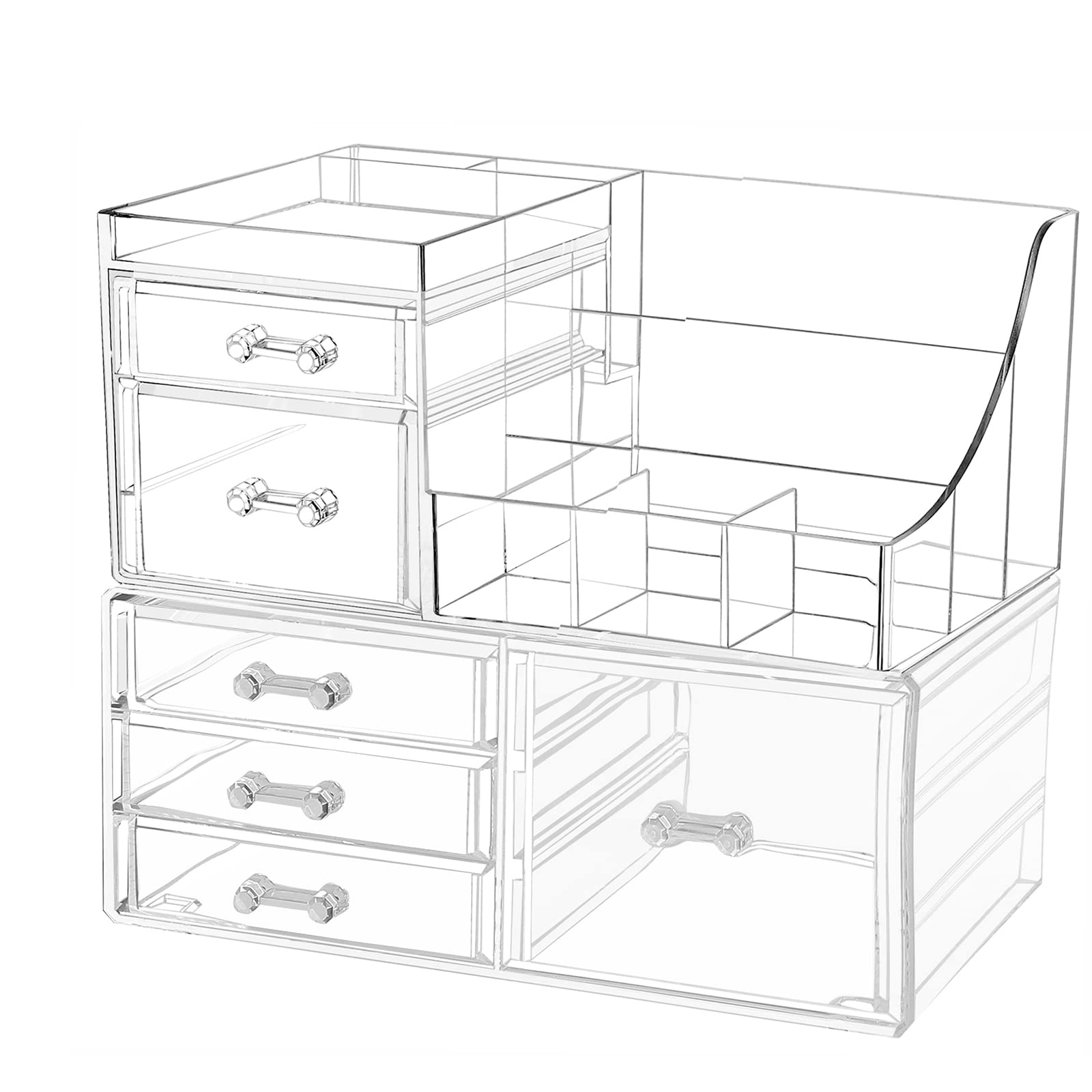 2-Pack Clear Acrylic Makeup Organizer with 6 Stackable Drawers - Vanity Jewelry, Hair Clip & Skincare Storage for Bathroom Counter & Desk Organization - Perfect for Beauty, Cosmetics & Accessories