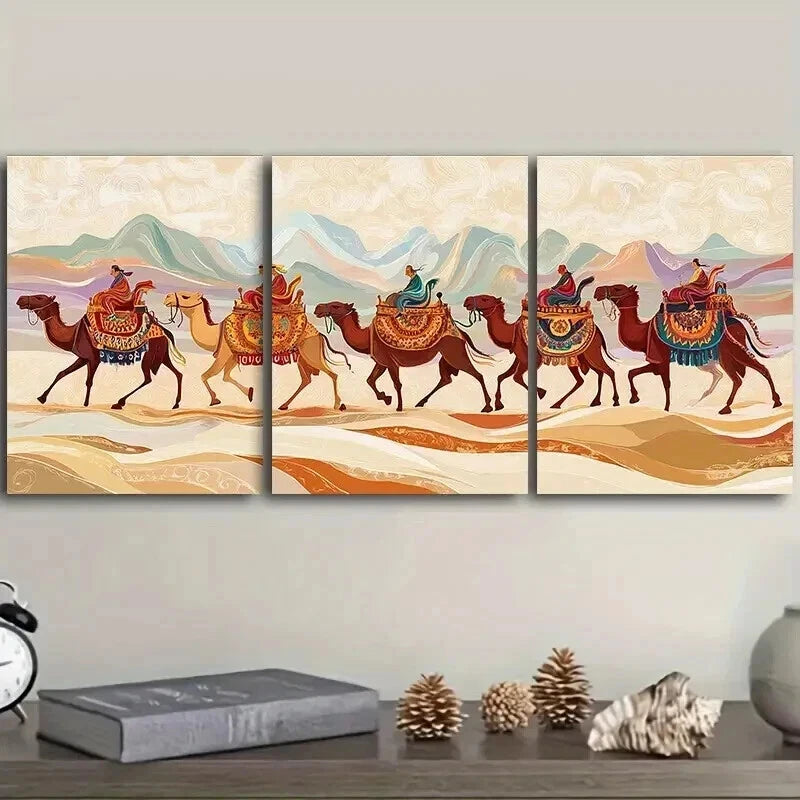 3-Piece Camel Caravan Wall Art Set - Framed Canvas Prints 50x70cm - High Quality Australian Made Wall Decor - Ready to Hang - Perfect for Living Room, Bedroom & Office Decor