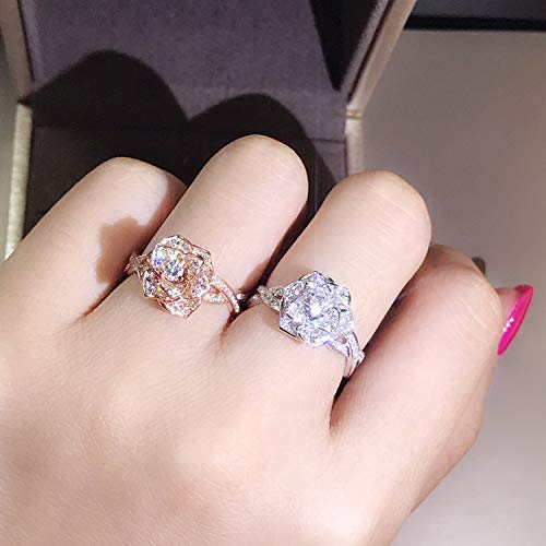 3D Rose Gold CZ Simulated Diamond Flower Ring for Women - Elegant Jewelry Gift for Valentine's Day, Anniversary & Special Occasions