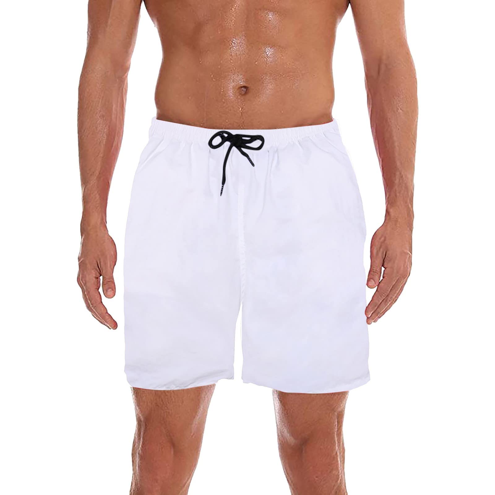 Men's Quick Dry Waterproof Beach Board Shorts - Plain Color Swim Trunks for Swimming, Surfing & Outdoor Activities