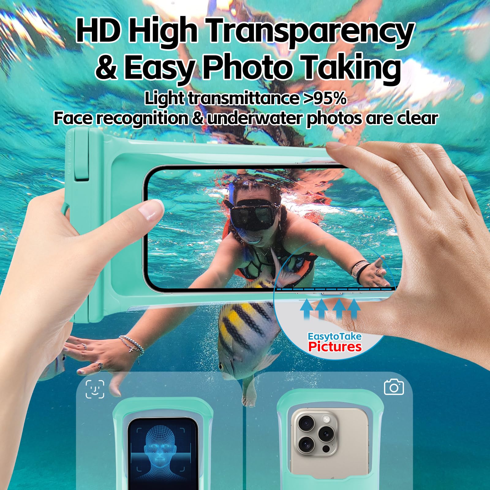 2 Pack Waterproof Phone Pouch for iPhone 15 14 13 12 Pro Max & Galaxy S24 S23 Pixel (Up to 8