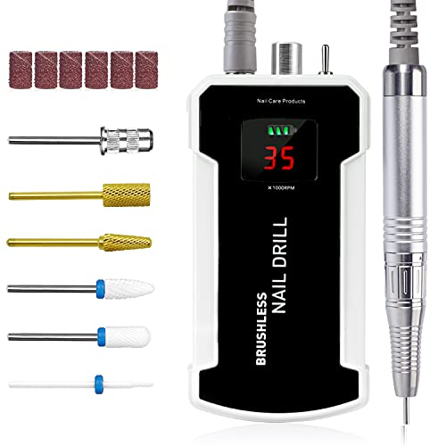 IMENE Professional 35,000RPM Brushless Nail Drill Machine - Rechargeable Portable E-File for Acrylic, Gel & Natural Nails - Perfect for Home & Salon Manicures (Black)