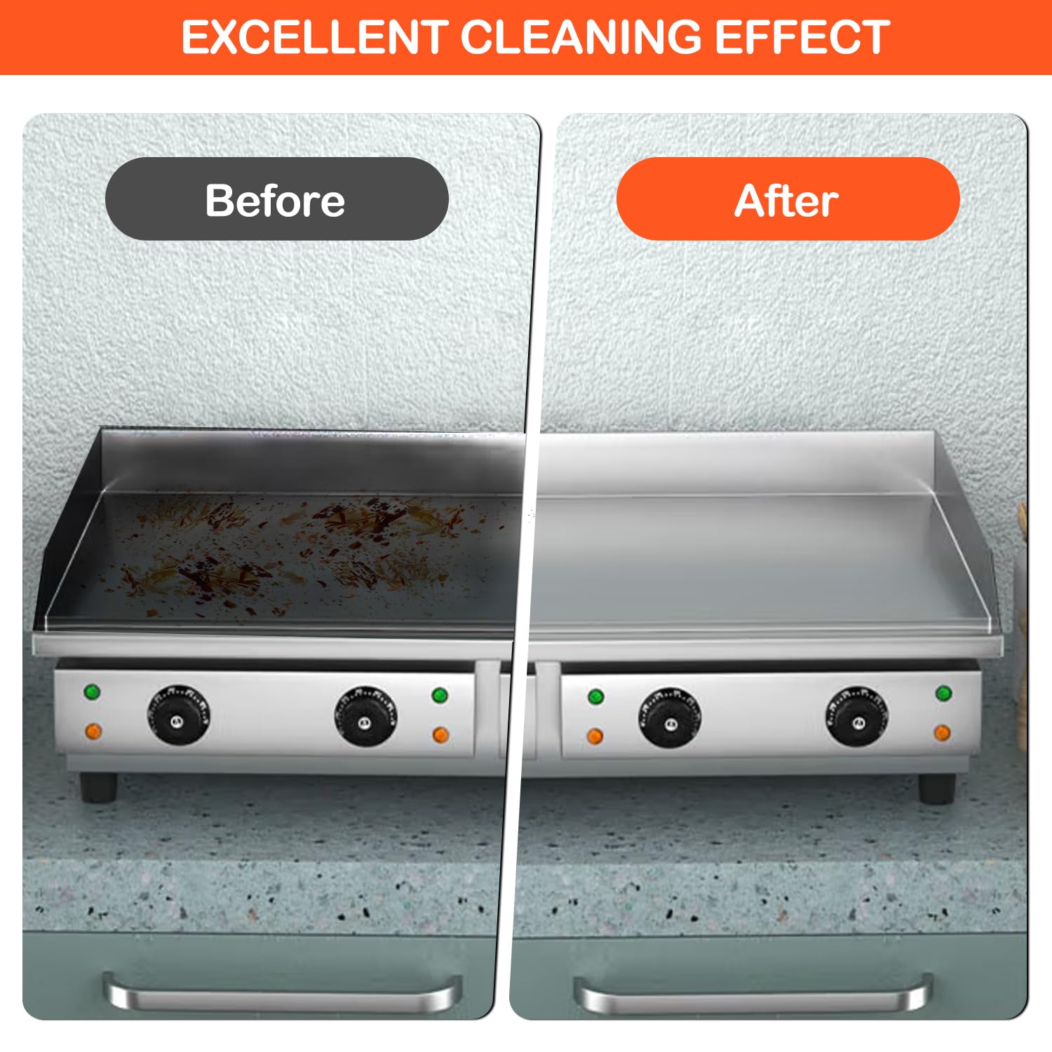 1 Griddle Cleaning Kit - Heavy Duty Scraper & Brush Set for Grill, Stove & Flat Top - Orange - Perfect for Outdoor BBQ, Camping & Kitchen Cleaning