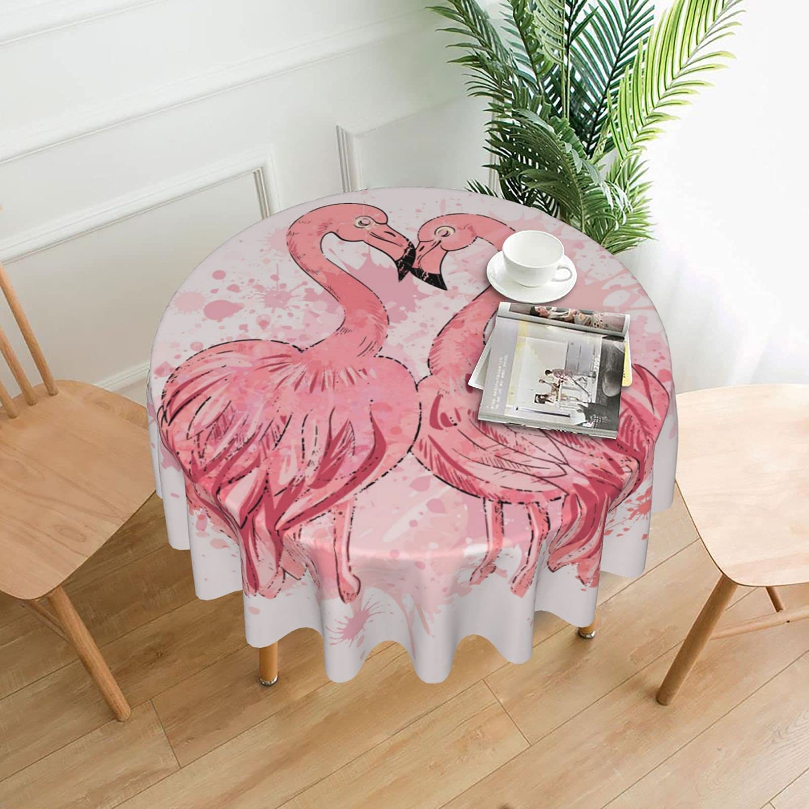 FREEHOTU Pink Flamingo Round Tablecloth - 60 Inch Thickened Washable Table Cover for Kitchen, Dining, Party Decor | Perfect for Indoor/Outdoor Use, Picnics, and Themed Events