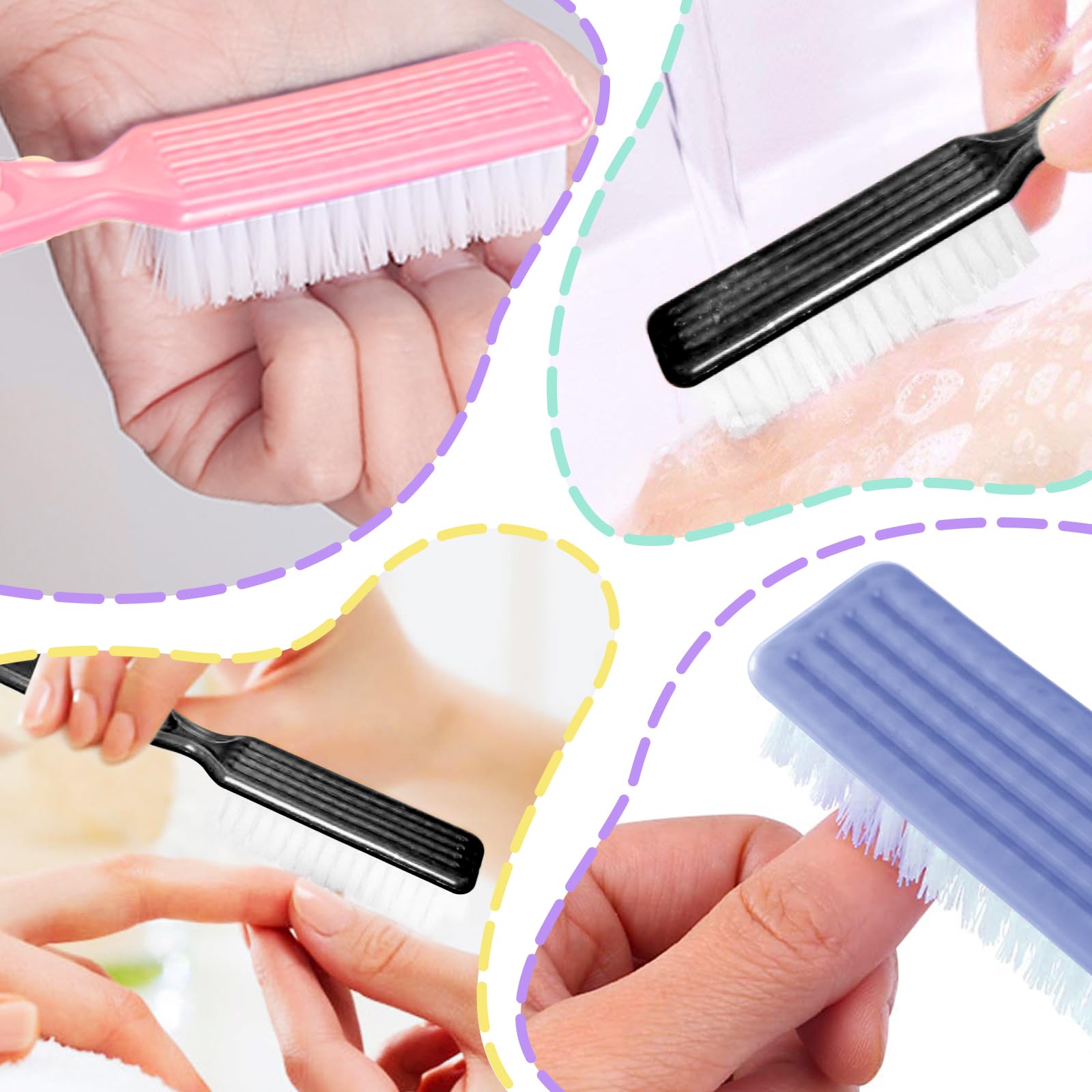 8 PCS Nail Brush Set for Cleaning Fingernails & Toenails - Ergonomic Handle Grip Nail Scrubber Brush Kit - Manicure & Pedicure Tools for Women & Men - Perfect for Home Spa, Salon & Travel Nail Care