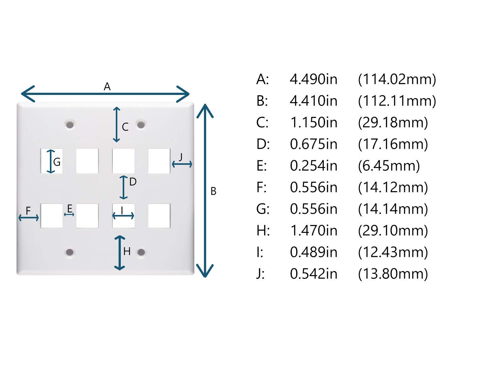 8-Port Keystone Wall Plate in Black - Durable & Versatile for Home & Office Network Setups