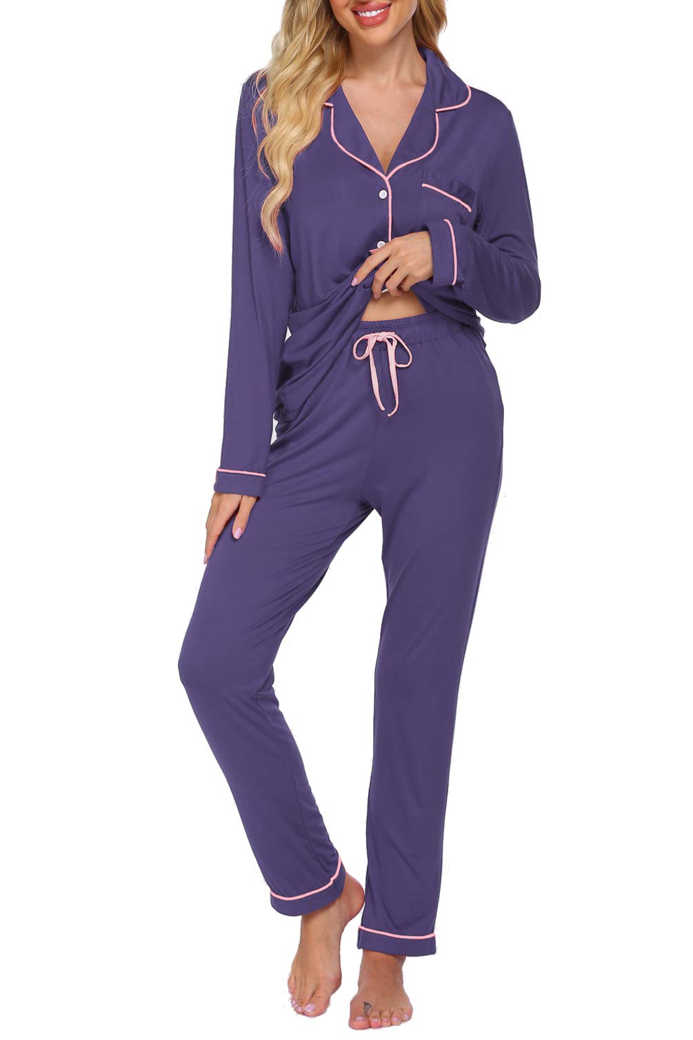 Women's Soft Long Sleeve Pajama Set - Button Down Sleepwear & Lounge Outfit for Cozy Nights, Relaxing at Home, and Gift Giving