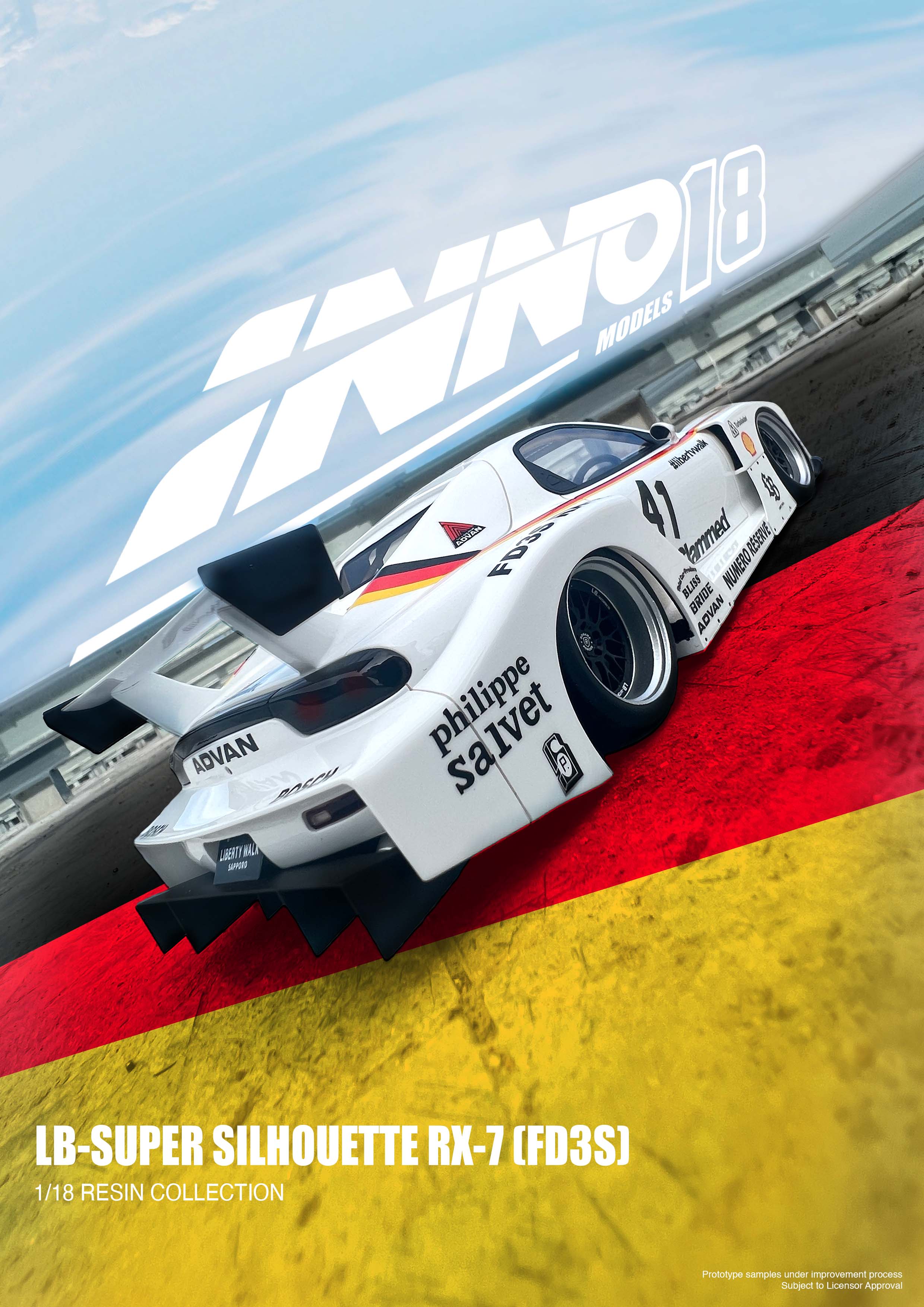 INNO Models 1/18 Scale Mazda RX-7 FD3S Super Silhouette LBWK White Diecast Model Car - Perfect for Collectors, Display & Racing Enthusiasts