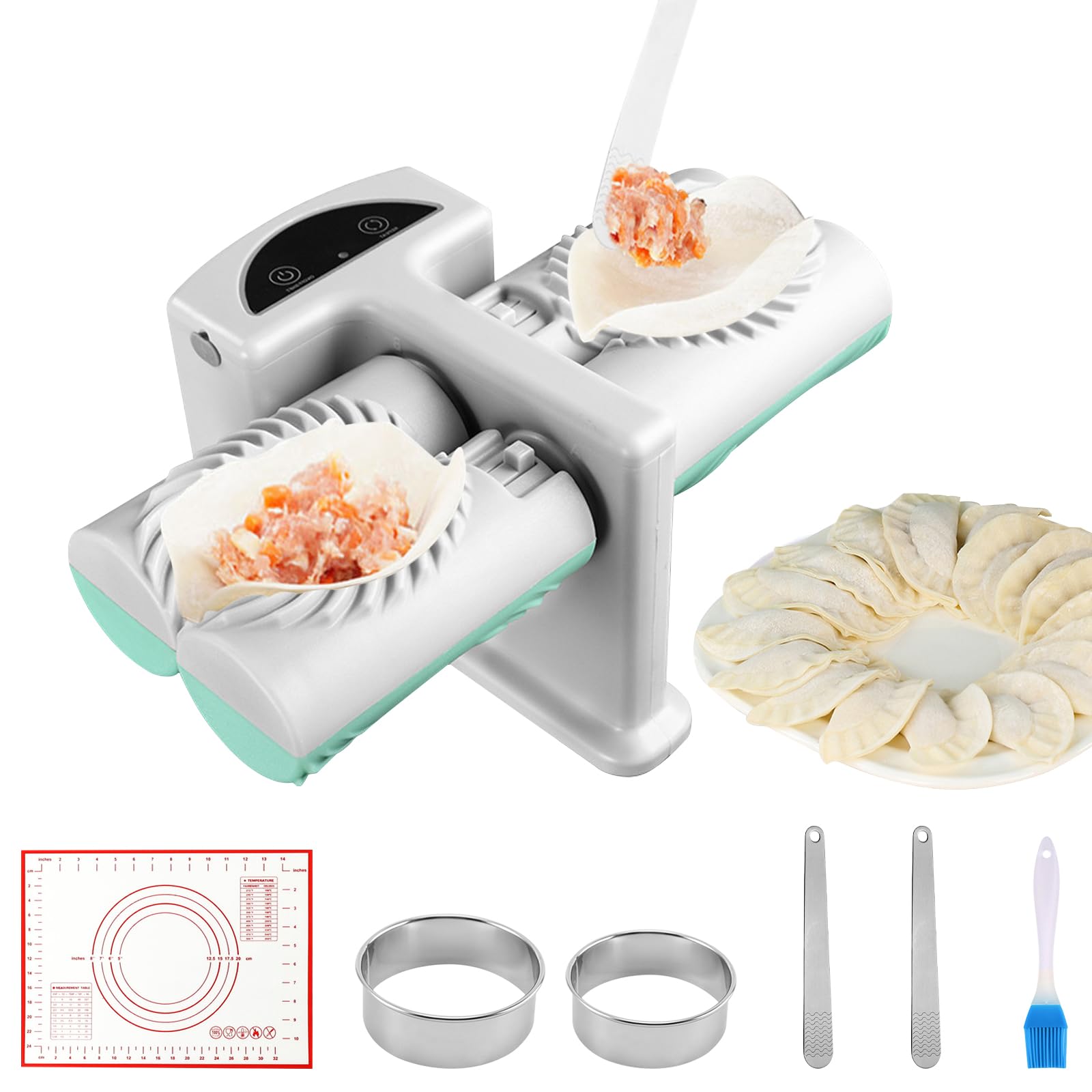 Automatic Dumpling Maker Machine - Double Head Electric Dumpling Press with 2 Removable Dough Pressing Tools for Homemade Dumplings, Empanadas & Pierogies | Perfect for Home Kitchen & Family Cooking | Great for Parties, Meal Prep & Quick Snacks