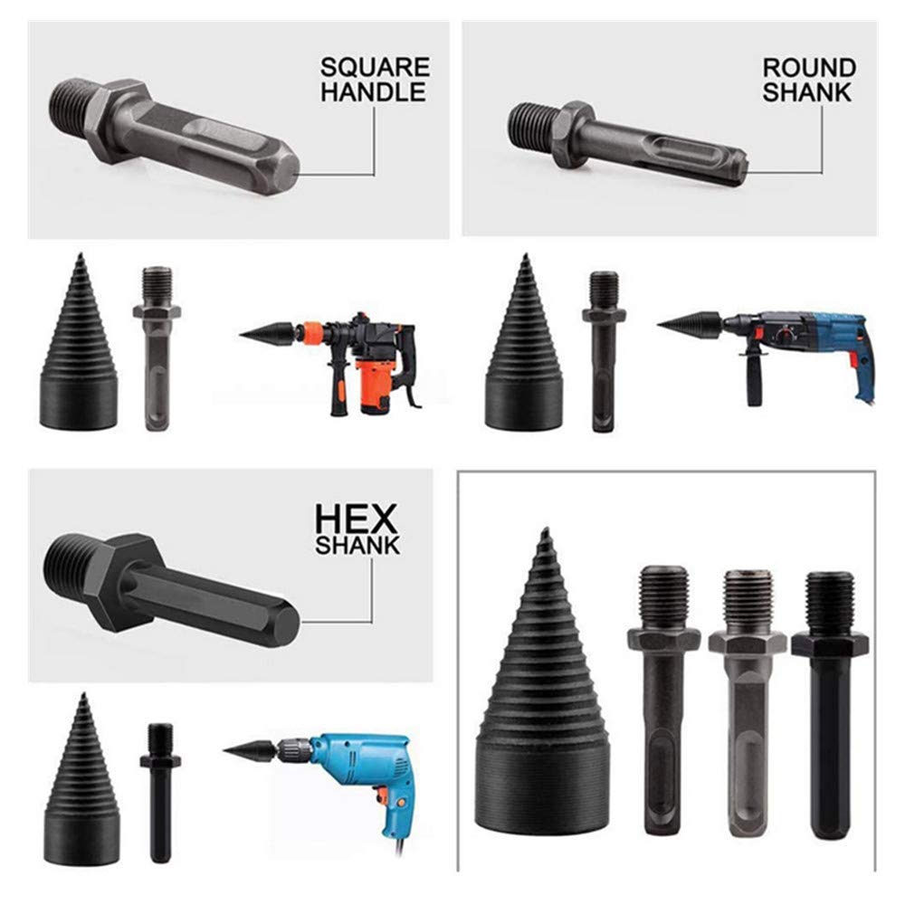 Heavy Duty Firewood Log Splitter Drill Bit - 32mm Round Handle Wood Splitting Cone for Hand Drill - Perfect for Camping, Firewood Preparation & DIY Woodworking Projects