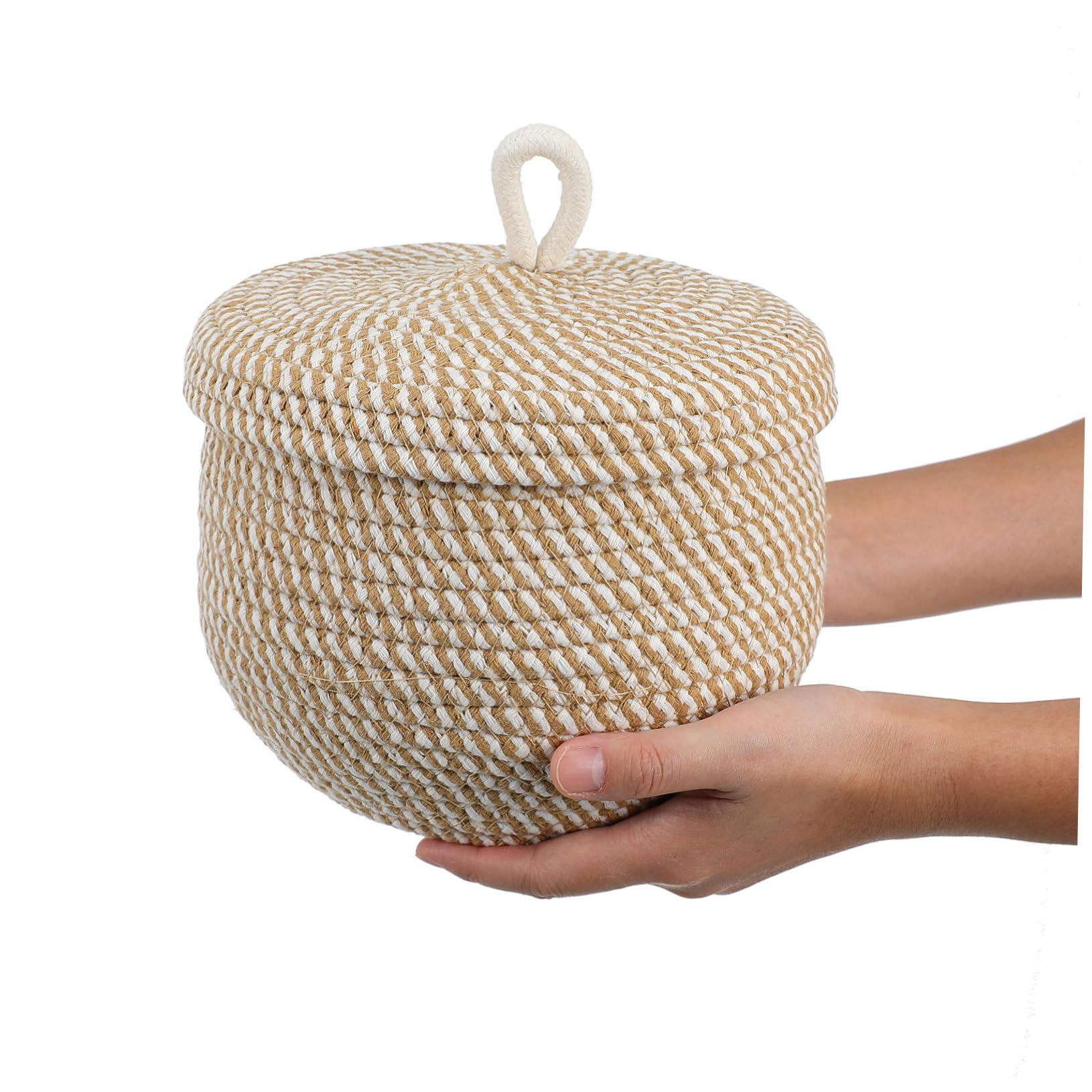 Small Woven Rope Basket with Lid - Round Storage Organizer for Home Decor, Closet, Bathroom & Nursery Organization | Decorative Storage Box for Toys, Blankets & Essentials