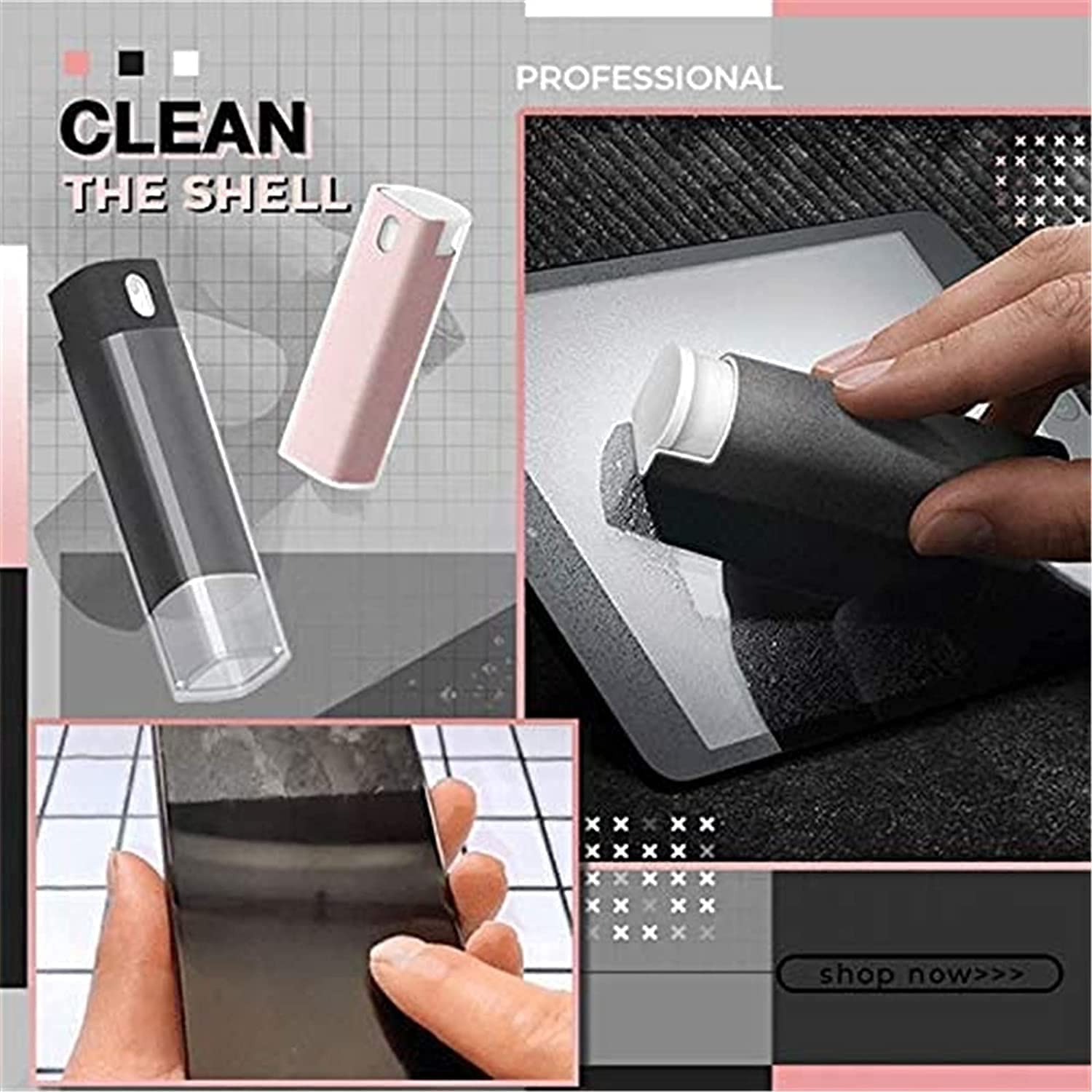 Touchscreen Mist Cleaner & Fingerprint-Proof Screen Cleaner Spray - Safe for Phones, Laptops & Tablets - 2-in-1 with Microfiber Cloth (Gray) - Perfect for Home, Office & Travel Use