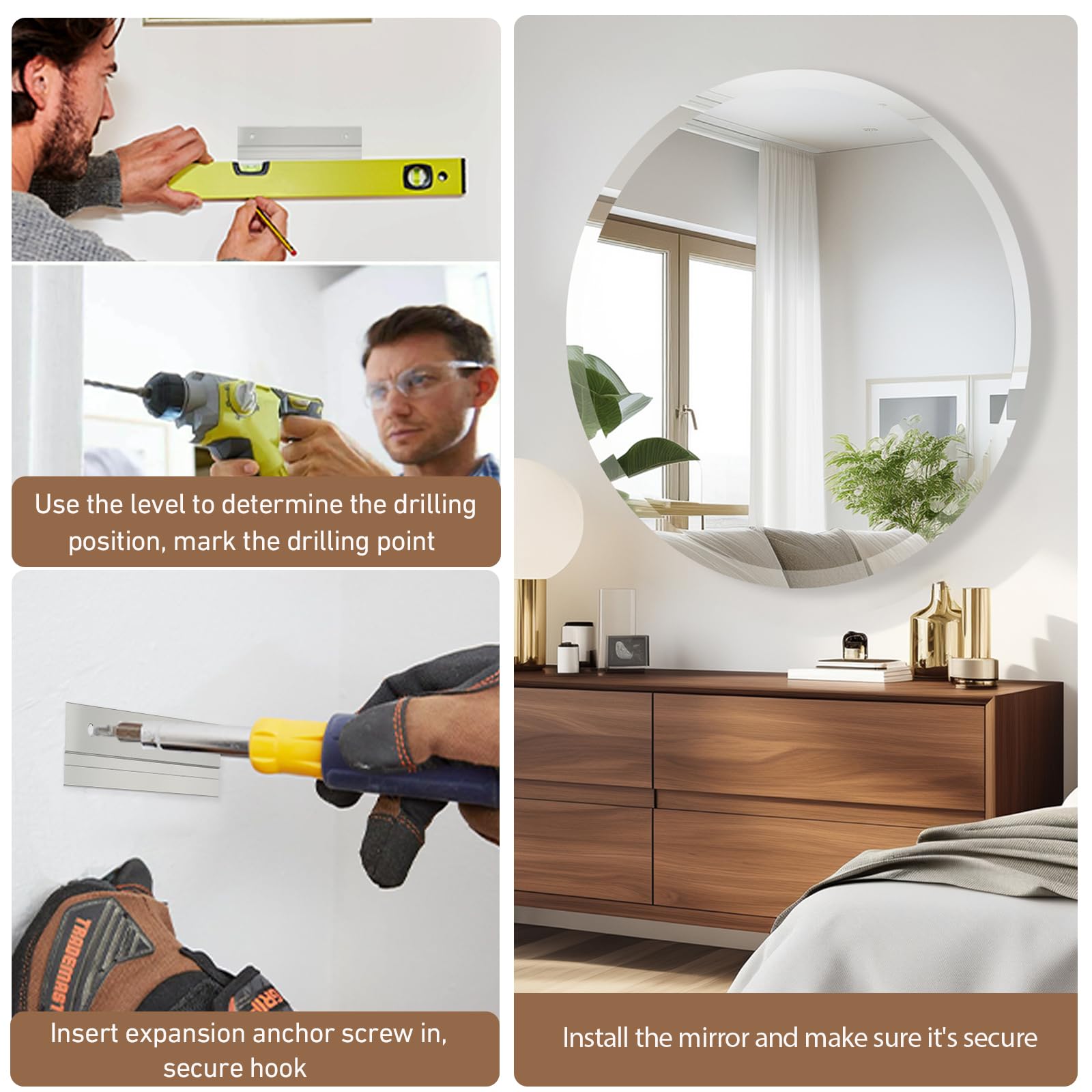 24 Inch Round Frameless Bathroom Mirror with Beveled Edge - Modern Circle Vanity Mirror for Bathroom, Bedroom, Living Room & Entryway Decor - Perfect for Makeup, Shaving & Home Interior Design